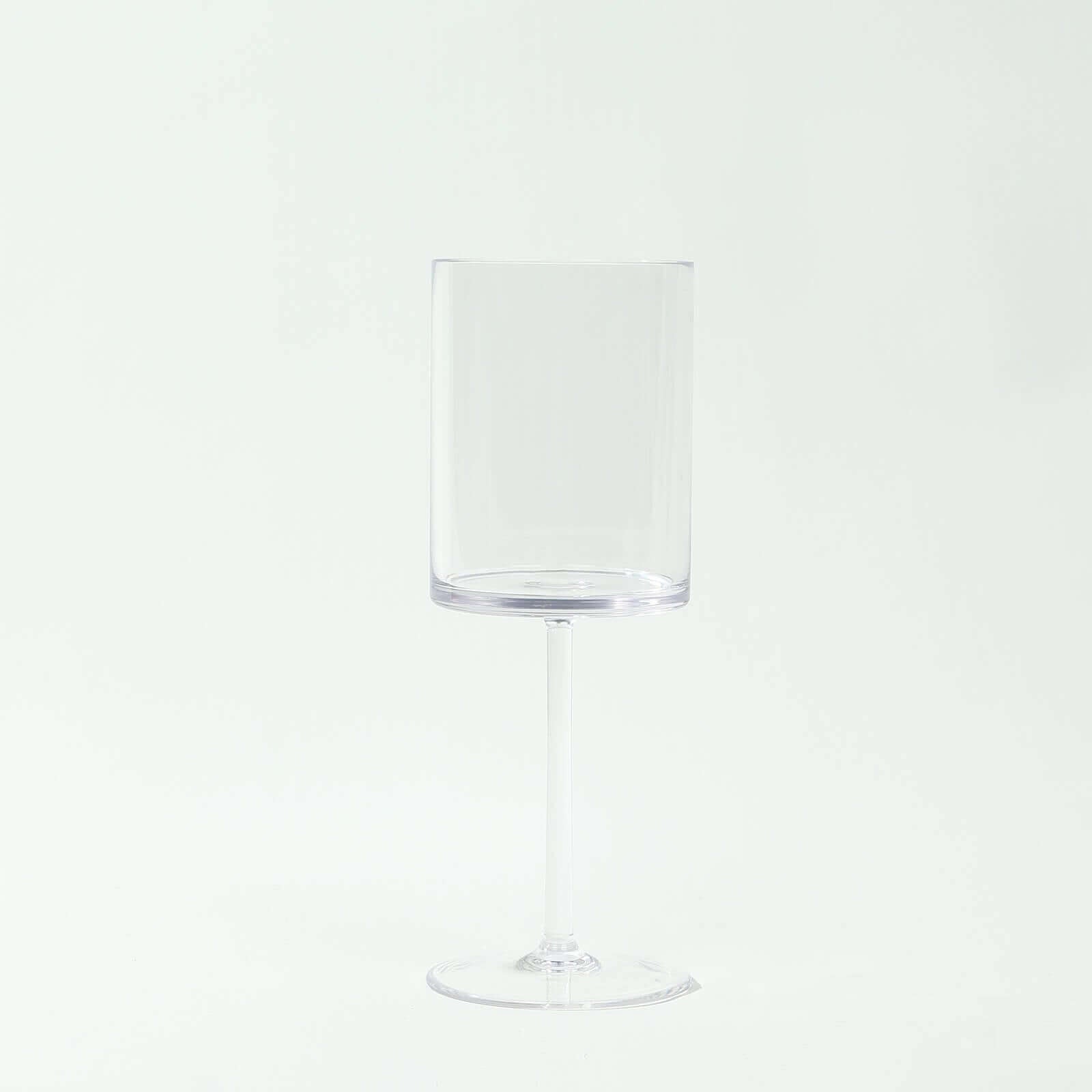 6-Piece Set of Clear Plastic Long Stem Cylindrical Cocktail Glasses - 10oz Shatterproof Tumblers