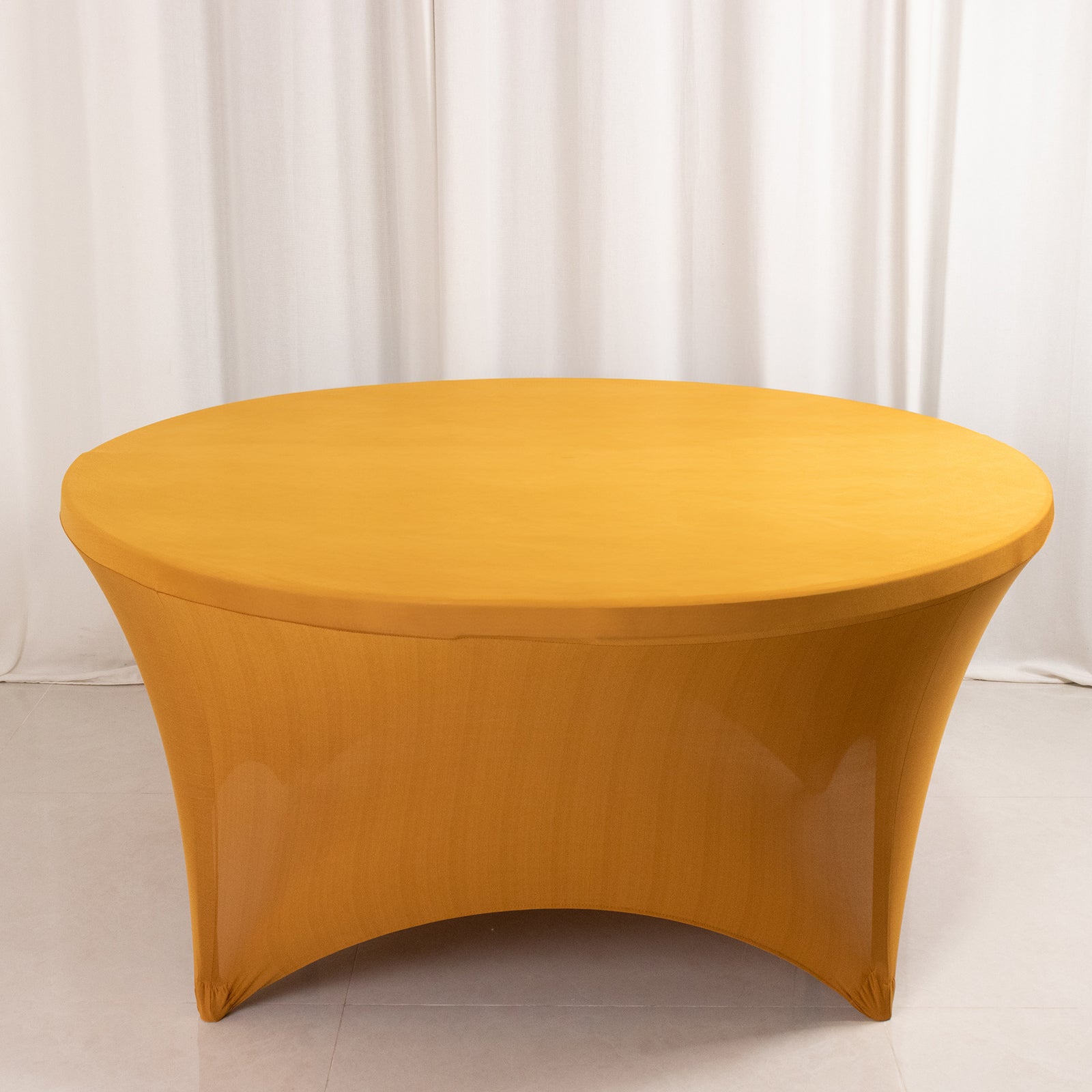 Gold Stretch Spandex 5ft Round Tablecloth - Durable for Events, Great Value!