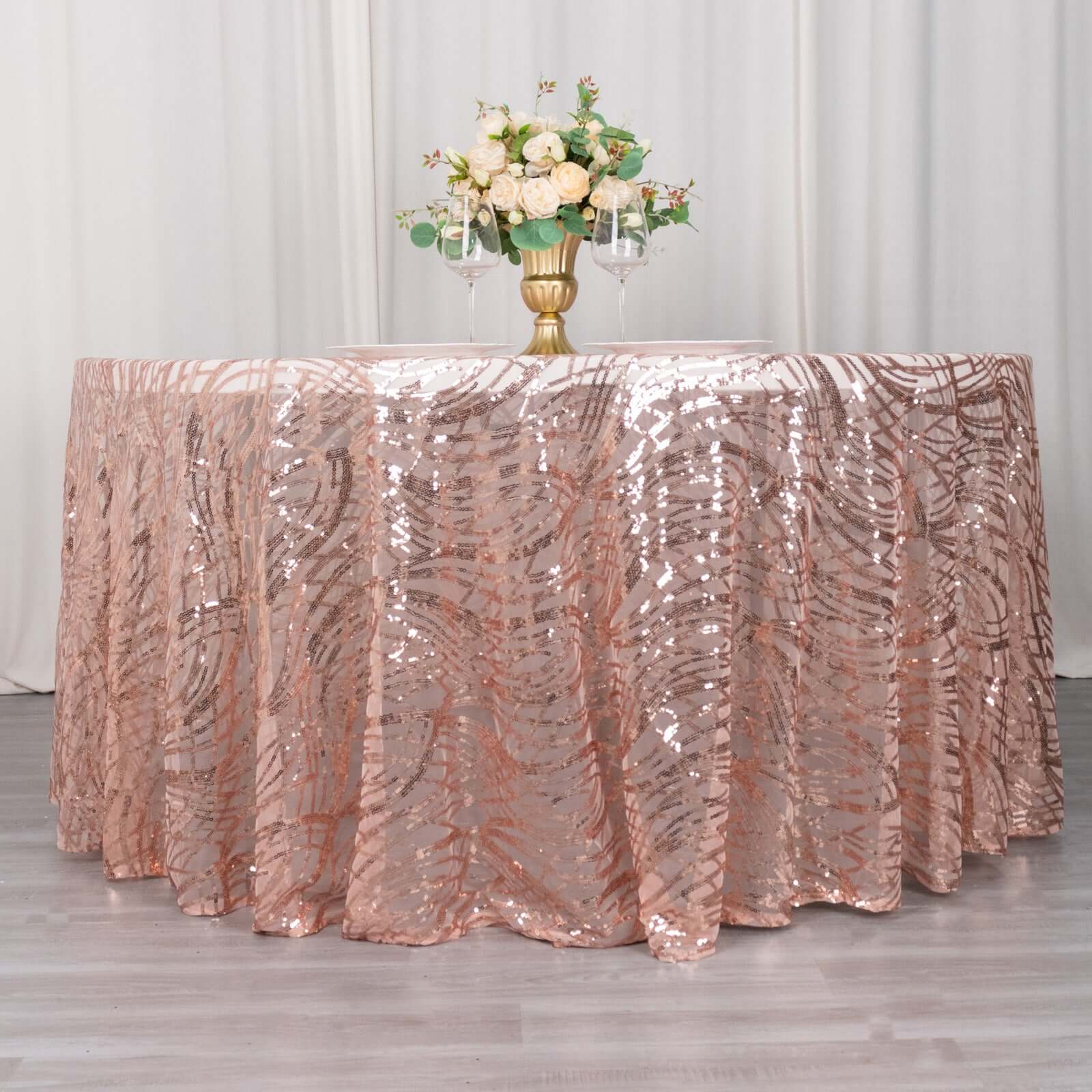 Sparkling Rose Gold Sequin Mesh 120' Round Tablecloth - Ideal for Events