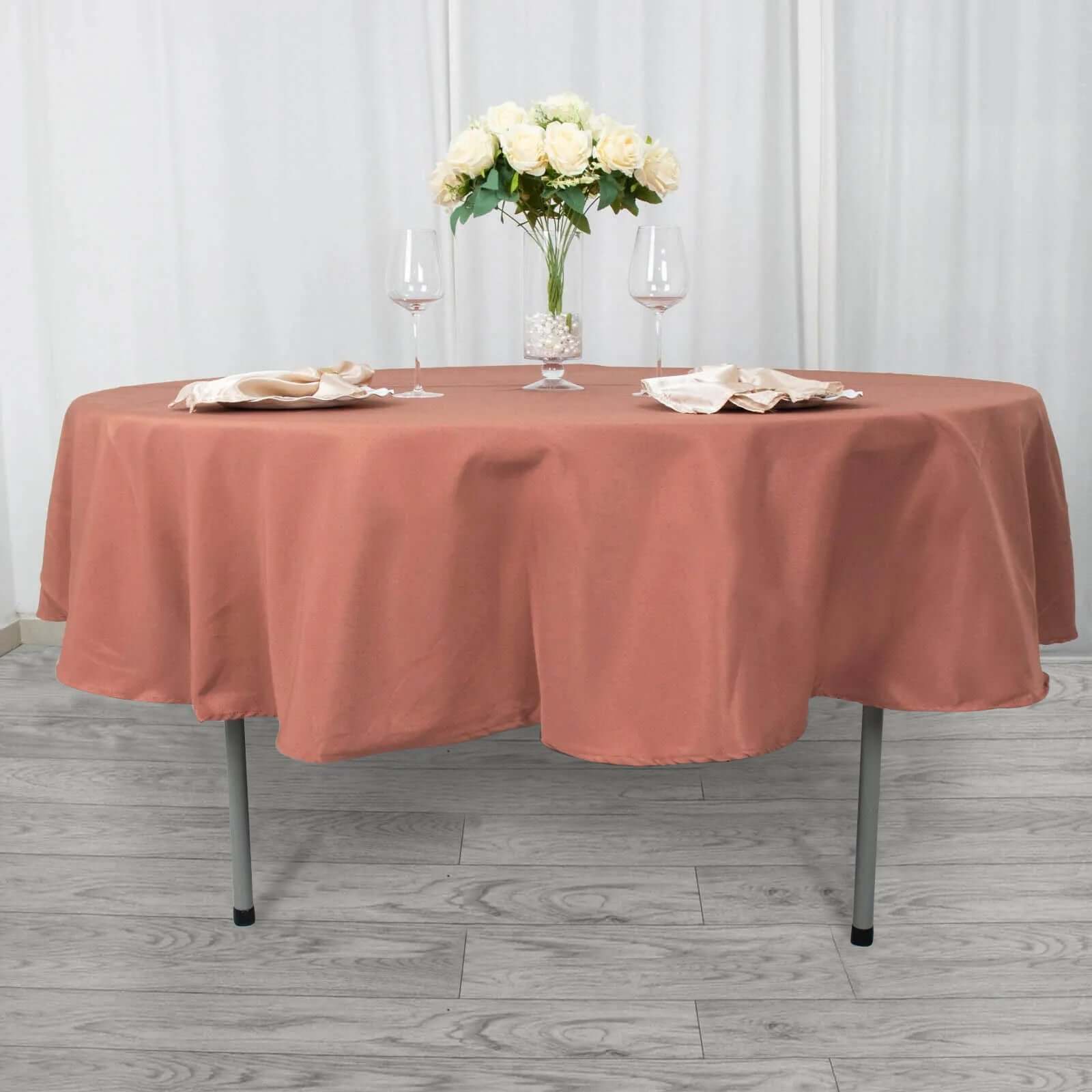 Exclusive 90' Terracotta Polyester Round Tablecloth - Stain & Wrinkle Resistant