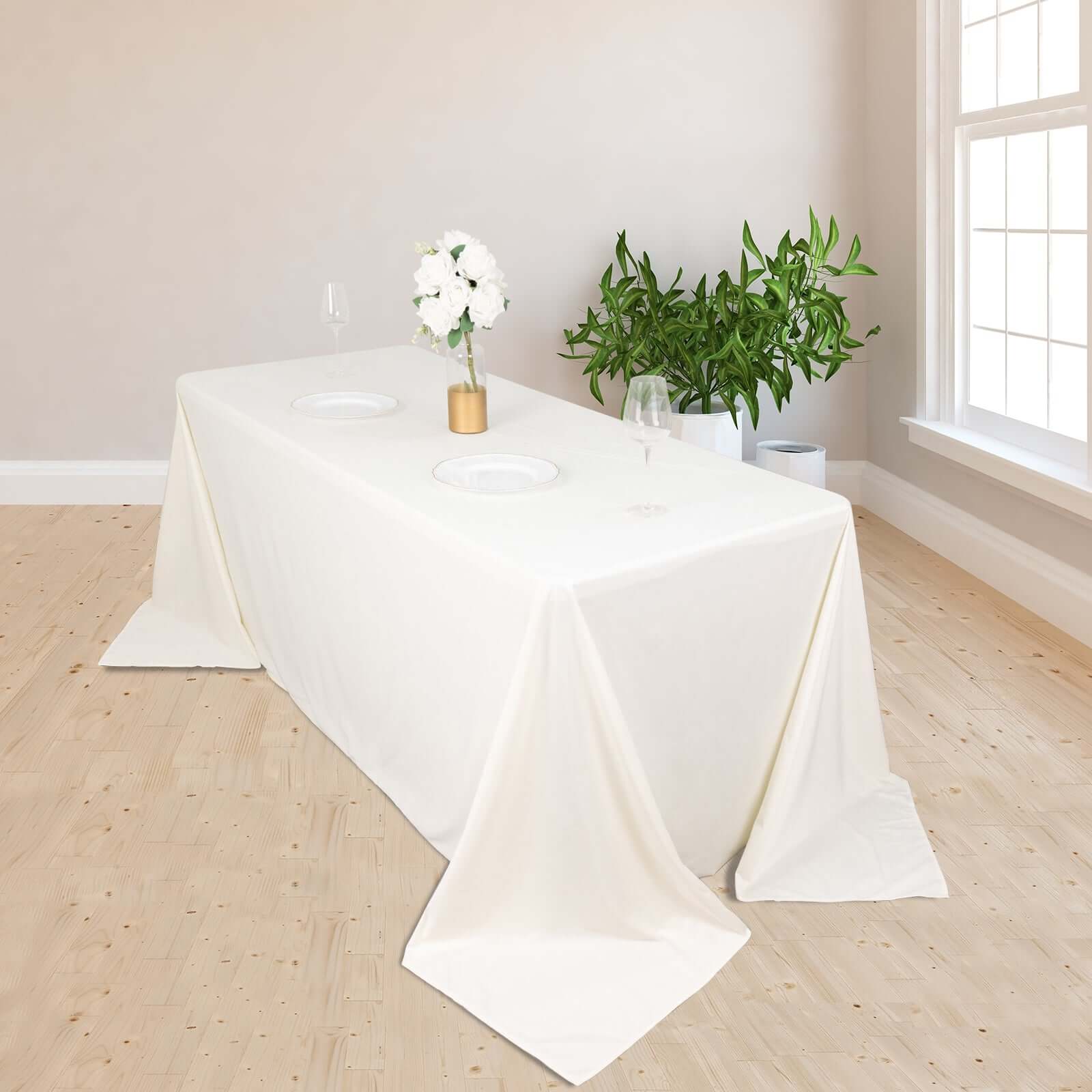 Ivory Premium Scuba 90x132 Wrinkle-Free, Stain-Resistant Seamless Tablecloth