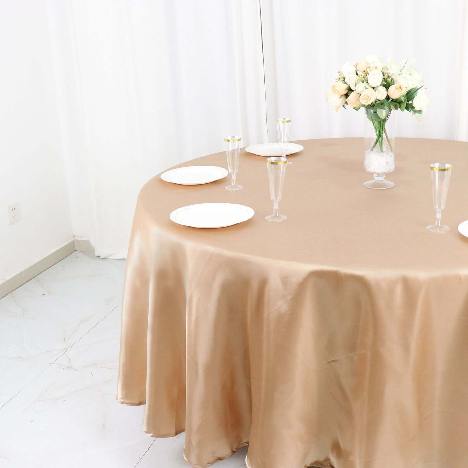Special Offer! Nude Satin Round Tablecloth 108 Inches - Smooth and Lustrous Table Cover