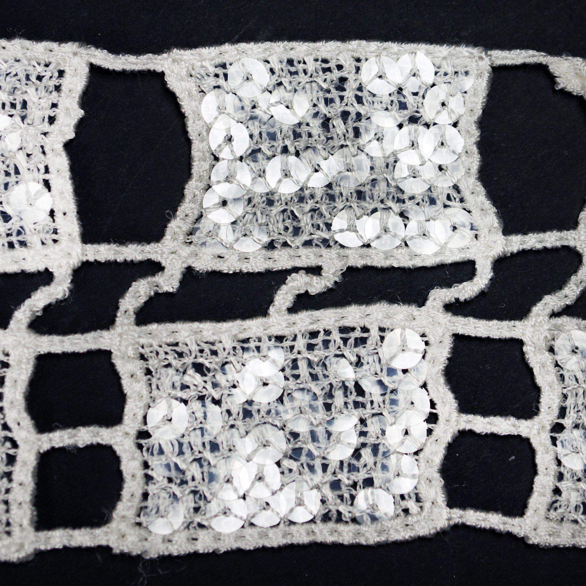 White Crocheted Sequin Lace, 4 x 5 Yards, 1 Bolt - Clearance Sale