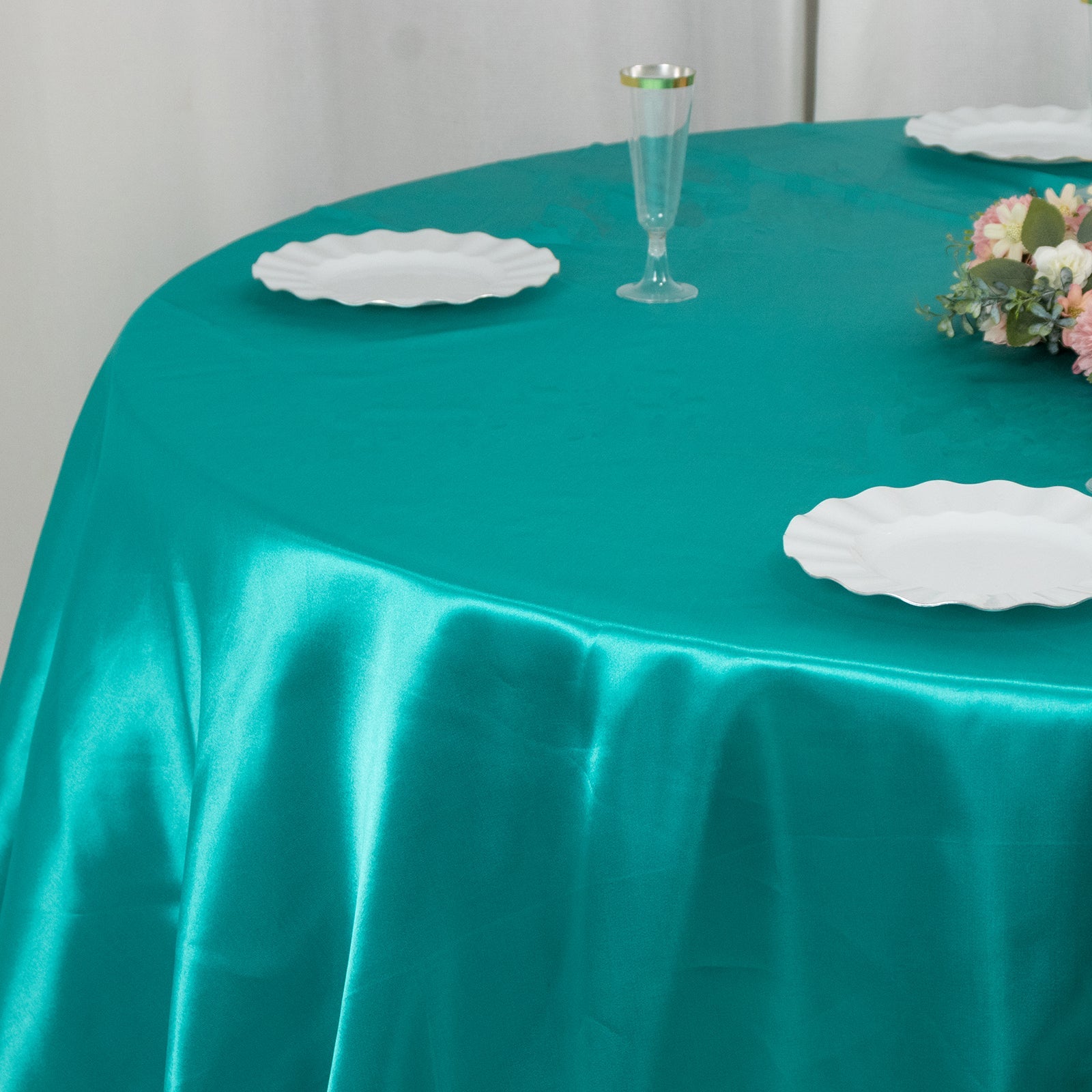 Hot! Turquoise Satin 132' Round Seamless Tablecloth