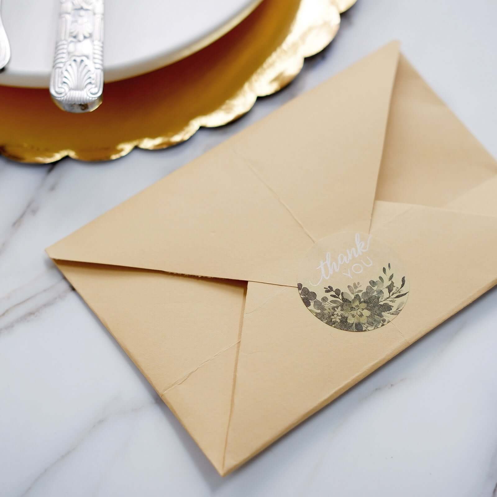 500Pcs 1.5" Round DIY Envelope Decor Stickers with 'Thank You' White Text and Natural Greenery