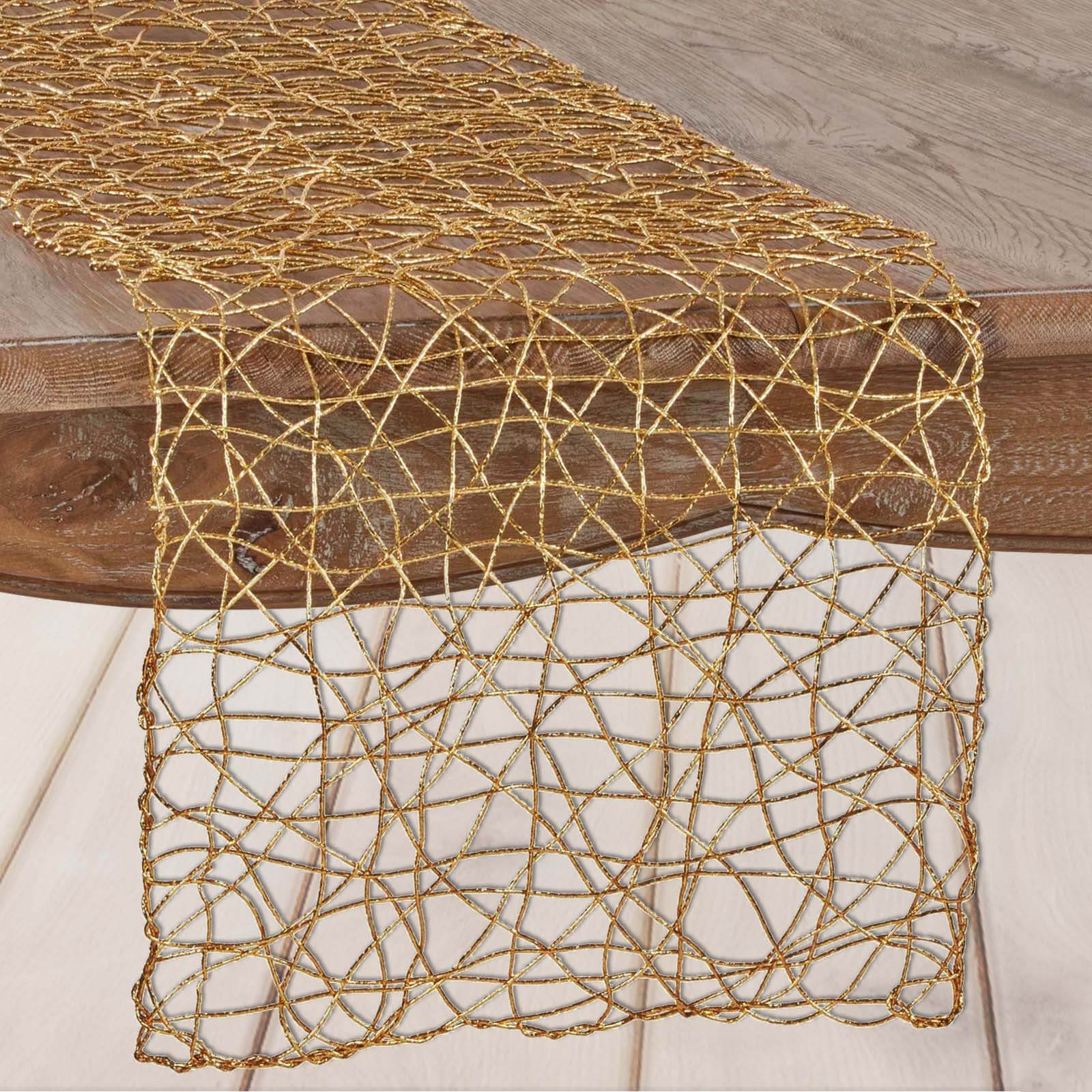 Hot Sale! 16x72 Gold Foil Wrapped Metallic String Woven Table Runner for Decor