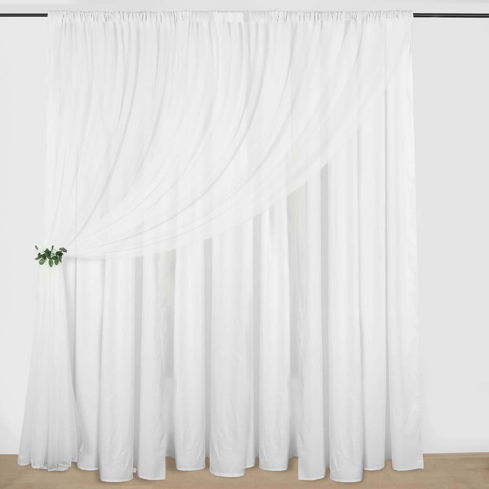Sale! 10ftx10ft Dual - Layer White Polyester & Chiffon Event Curtain Drapes with Rod Pockets