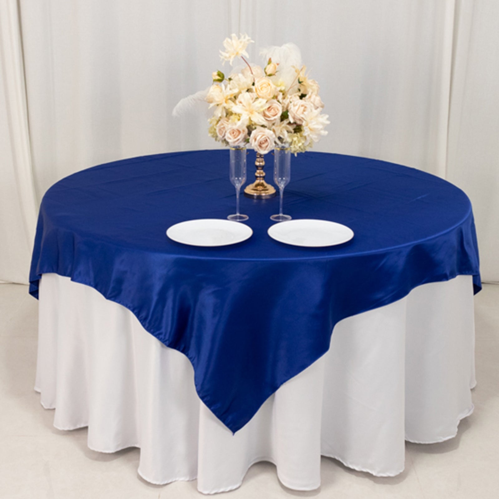 Royal Blue Lamour Satin 72x72 Square Table Overlay - High - Quality Smooth Finish Table Topper