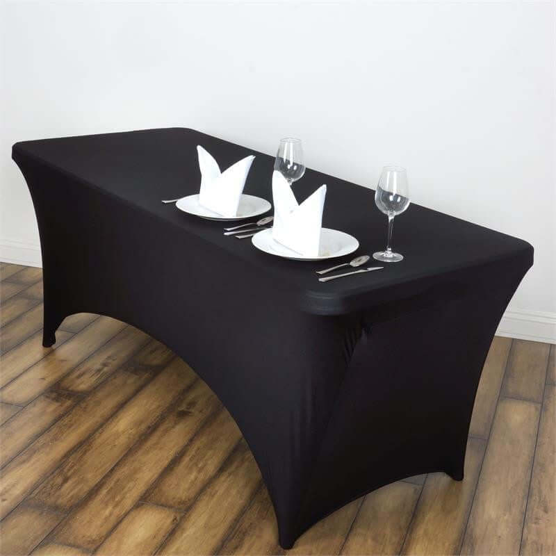 Black Durable 6ft Stretch Spandex Rectangle Tablecloth - Ideal for Events & Presentations