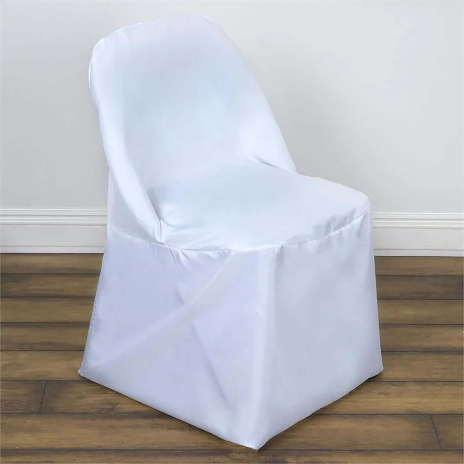 10-Piece White Polyester Slip-On Chair Covers for Folding Chairs - Wrinkle & Stain Resistant