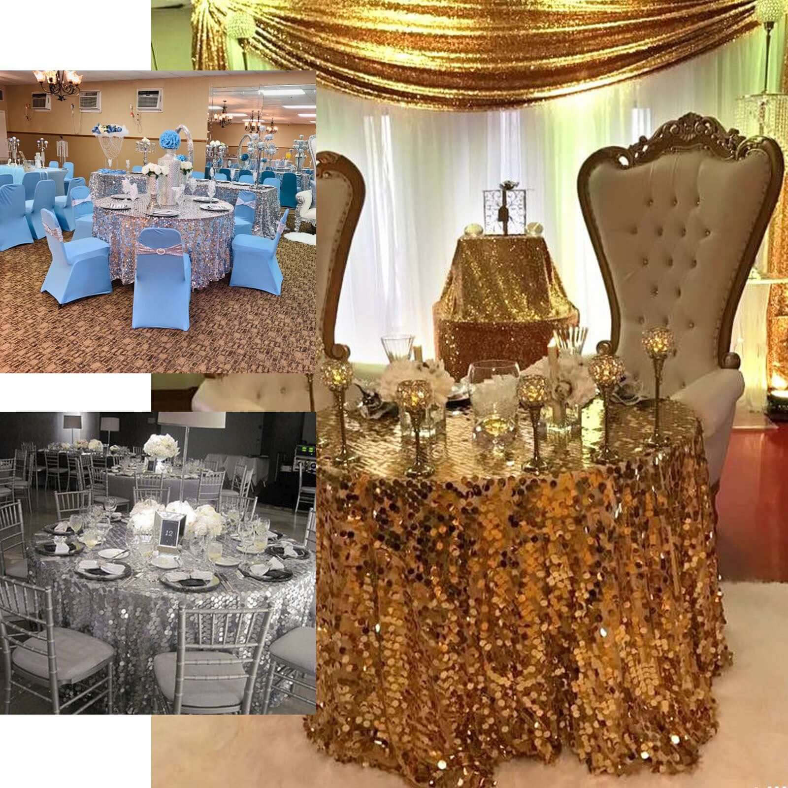 Champagne Sequin Round Tablecloth - 120' Diameter, Seamless for Weddings and Parties