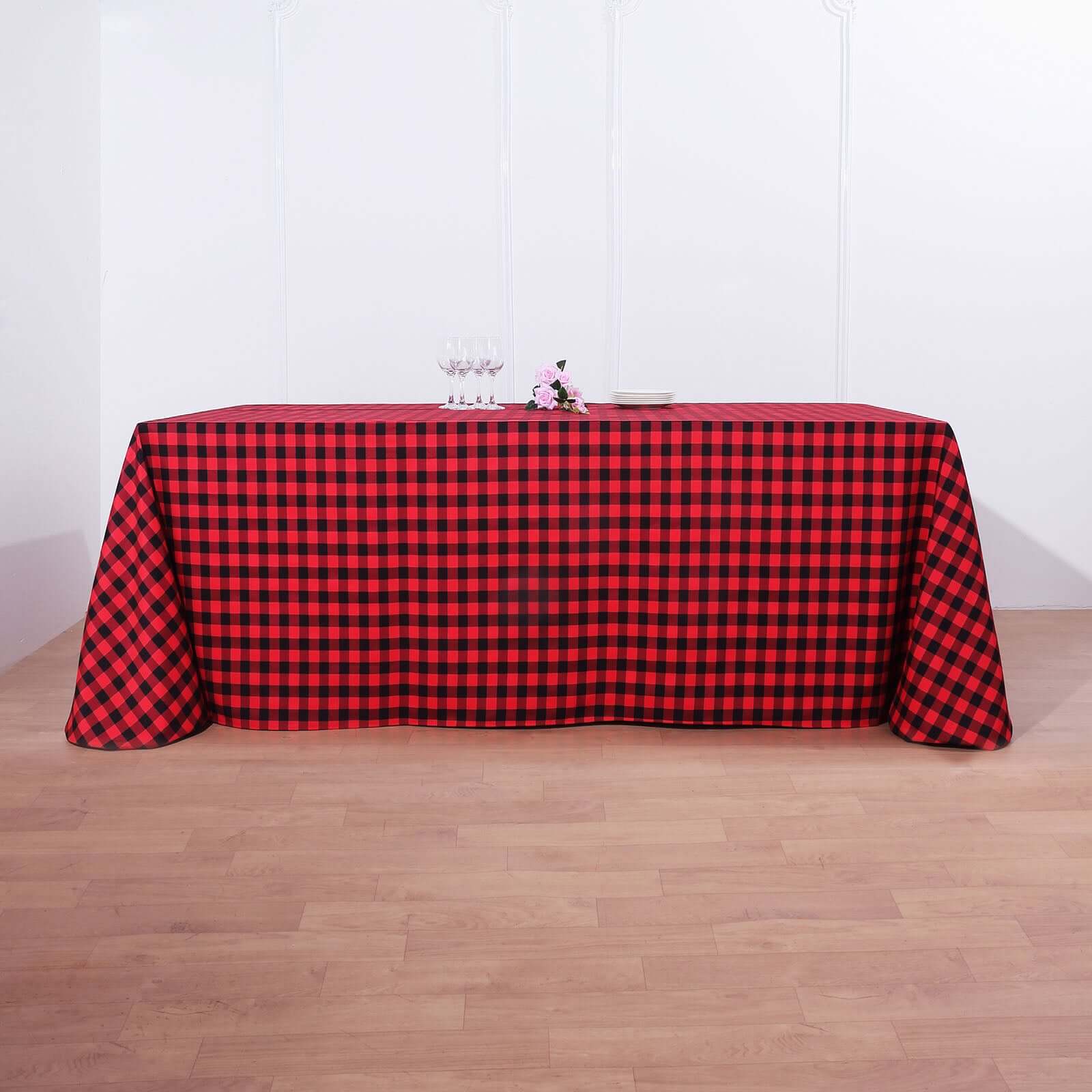 Hot Sale! Black/Red Seamless Checkered Buffalo Plaid Polyester Rectangle Tablecloth 90x132