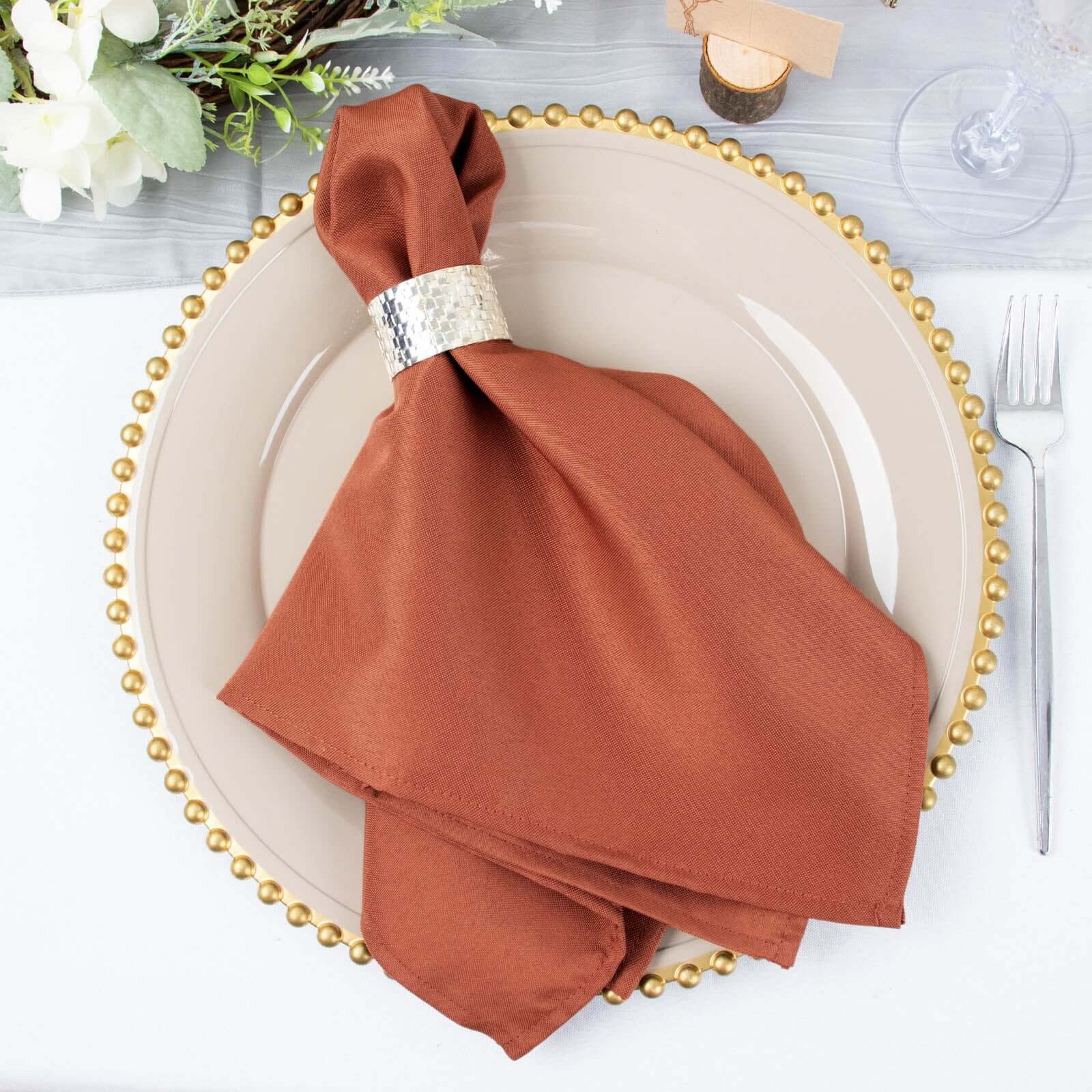 5-Piece Set of Wrinkle-Resistant & Durable 20x20 Terracotta (Rust) Premium Polyester Dinner Napkins