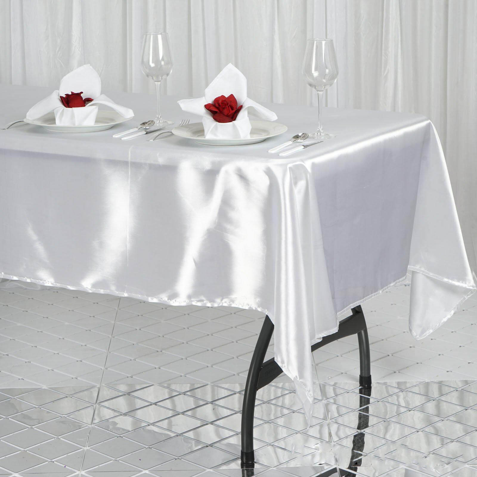White Satin 60x102 Rectangular Tablecloth - Lustrous Finish for Weddings and Parties