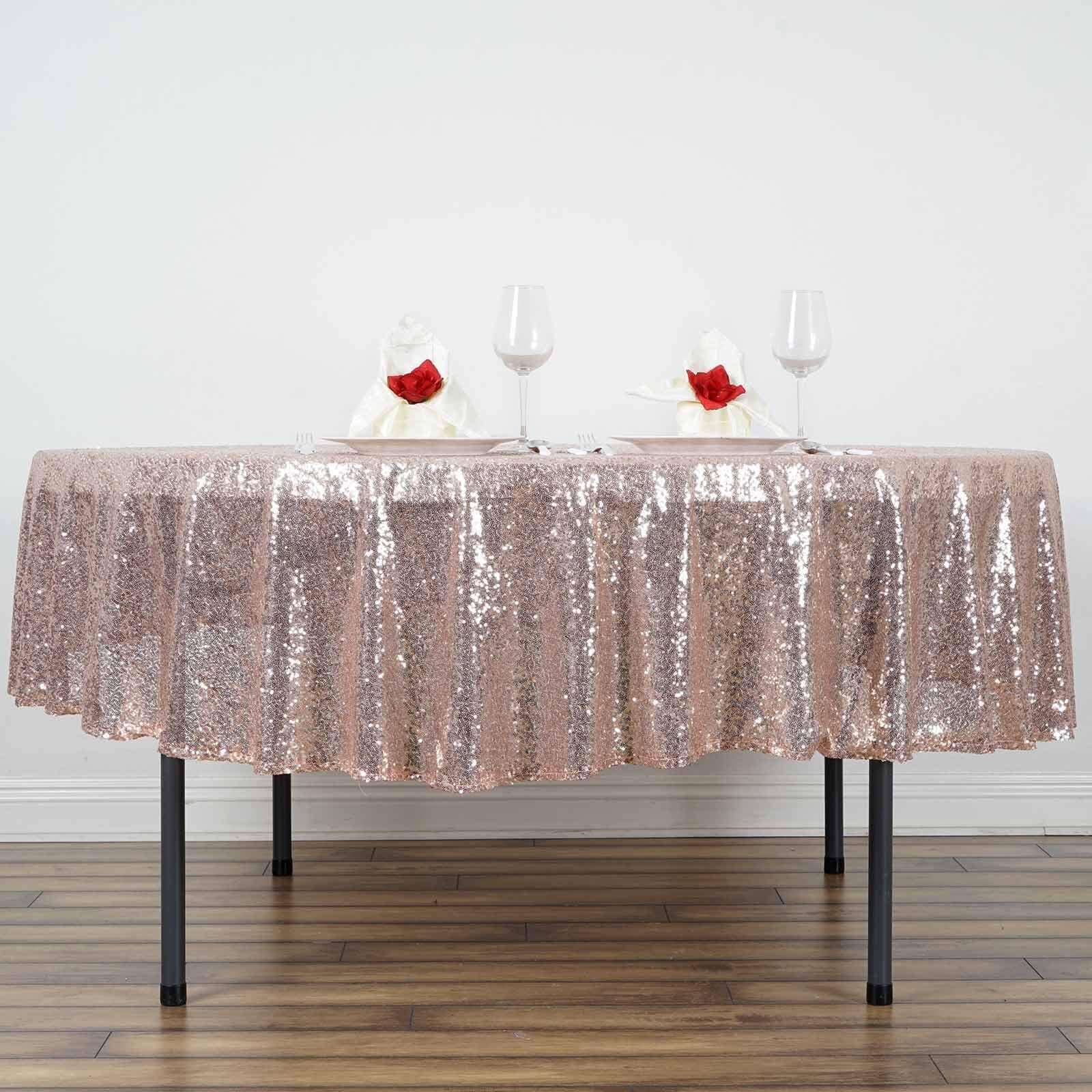 Rose Gold Sequin 90 Round Tablecloth - Sparkling Table Cover