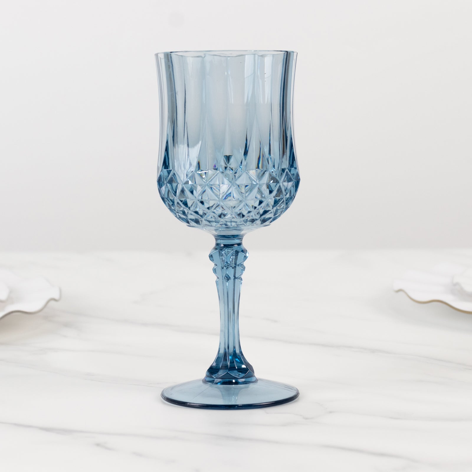 Hot Sale! 6-Pack 8oz Shatterproof Dusty Blue Plastic Cocktail Goblets with Crystal Cut Design