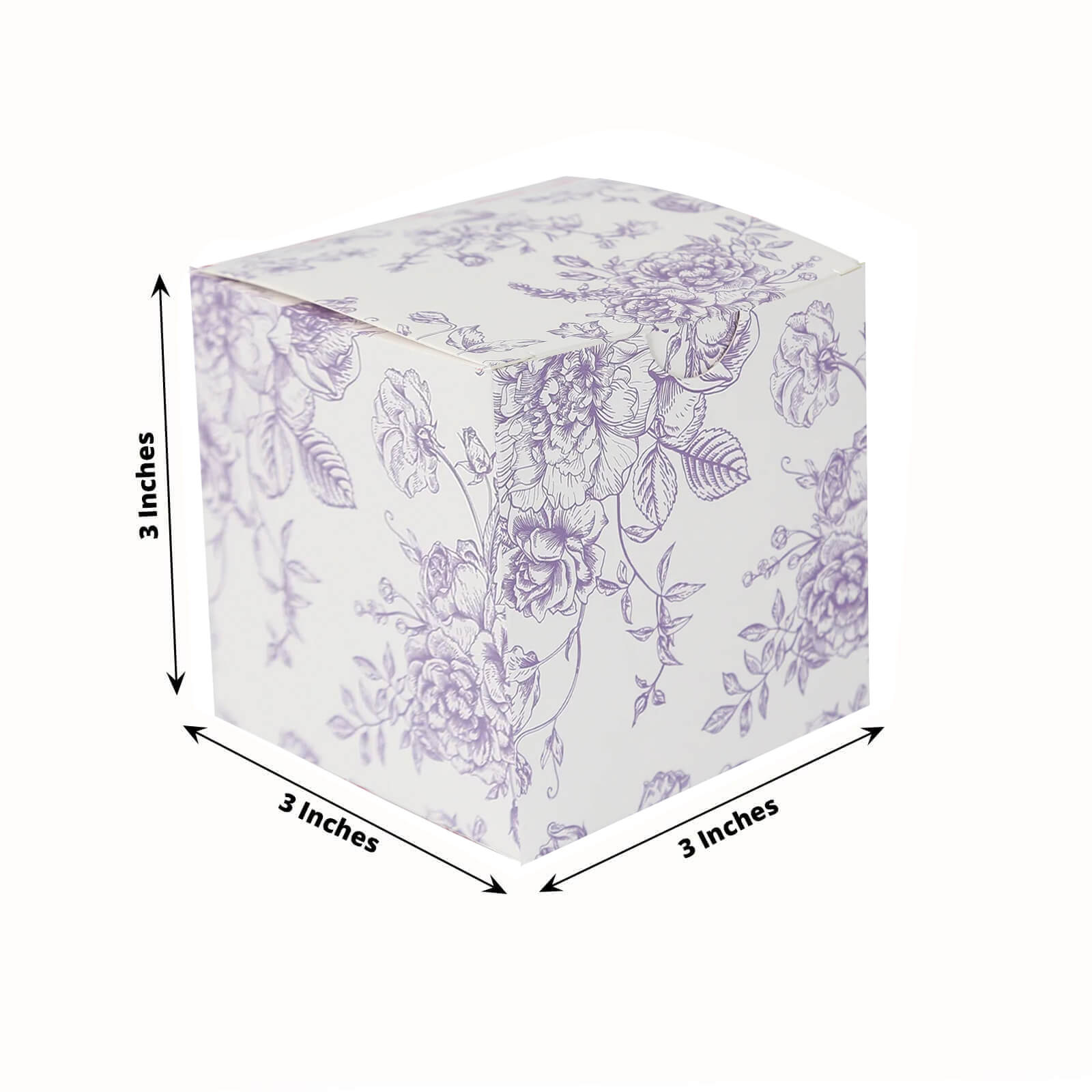 25-Piece Matte Lavender and White French Toile Pattern Cardstock Candy Favor Boxes - 3x3