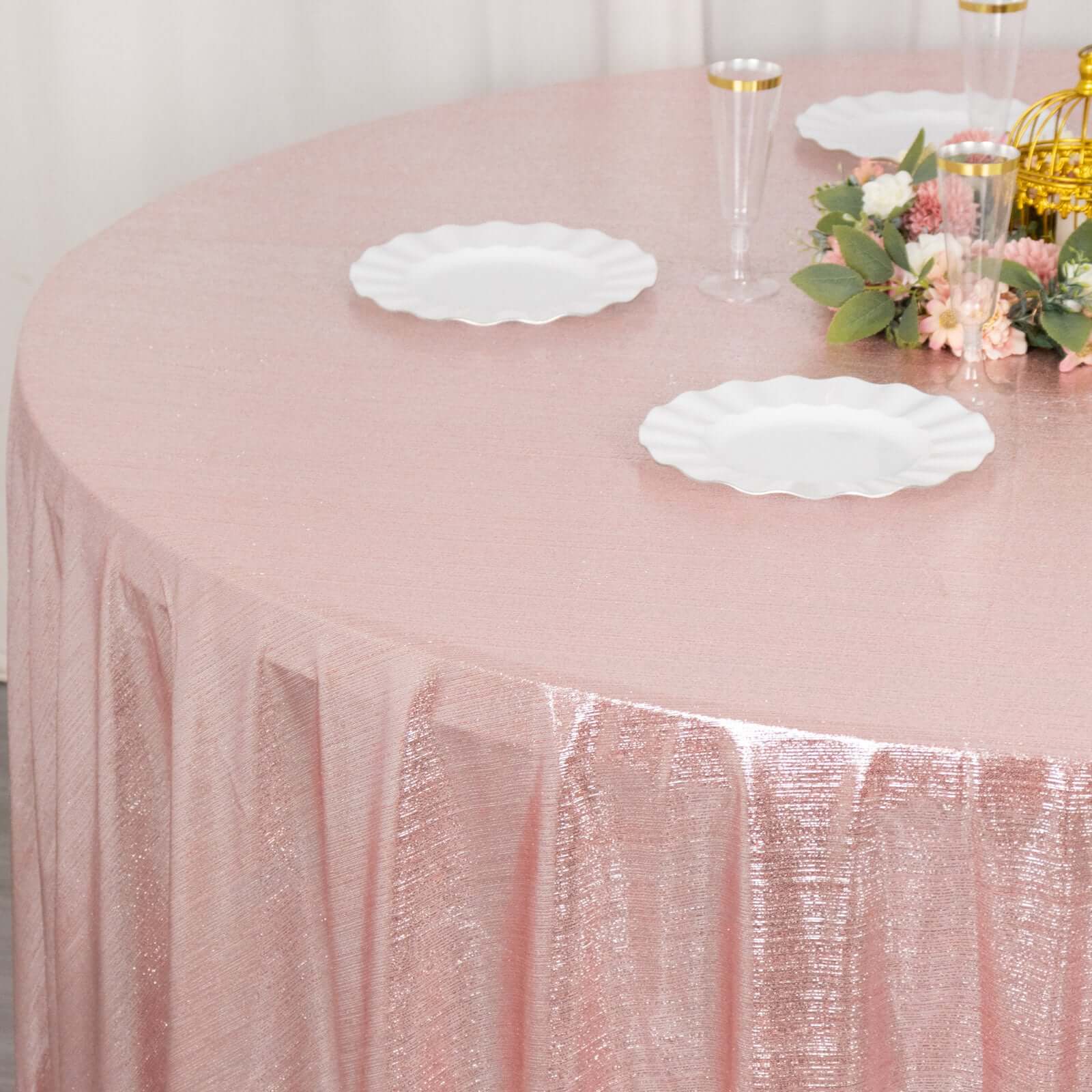 Sparkling Rose Gold Sequin Dots 120" Polyester Round Tablecloth - Wrinkle-Free & Reusable