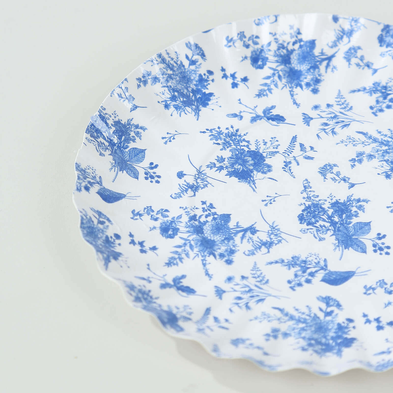 Hot Deal! 100-Pack Disposable White Paper Dessert Plates with Blue French Toile Design & Scalloped Rim