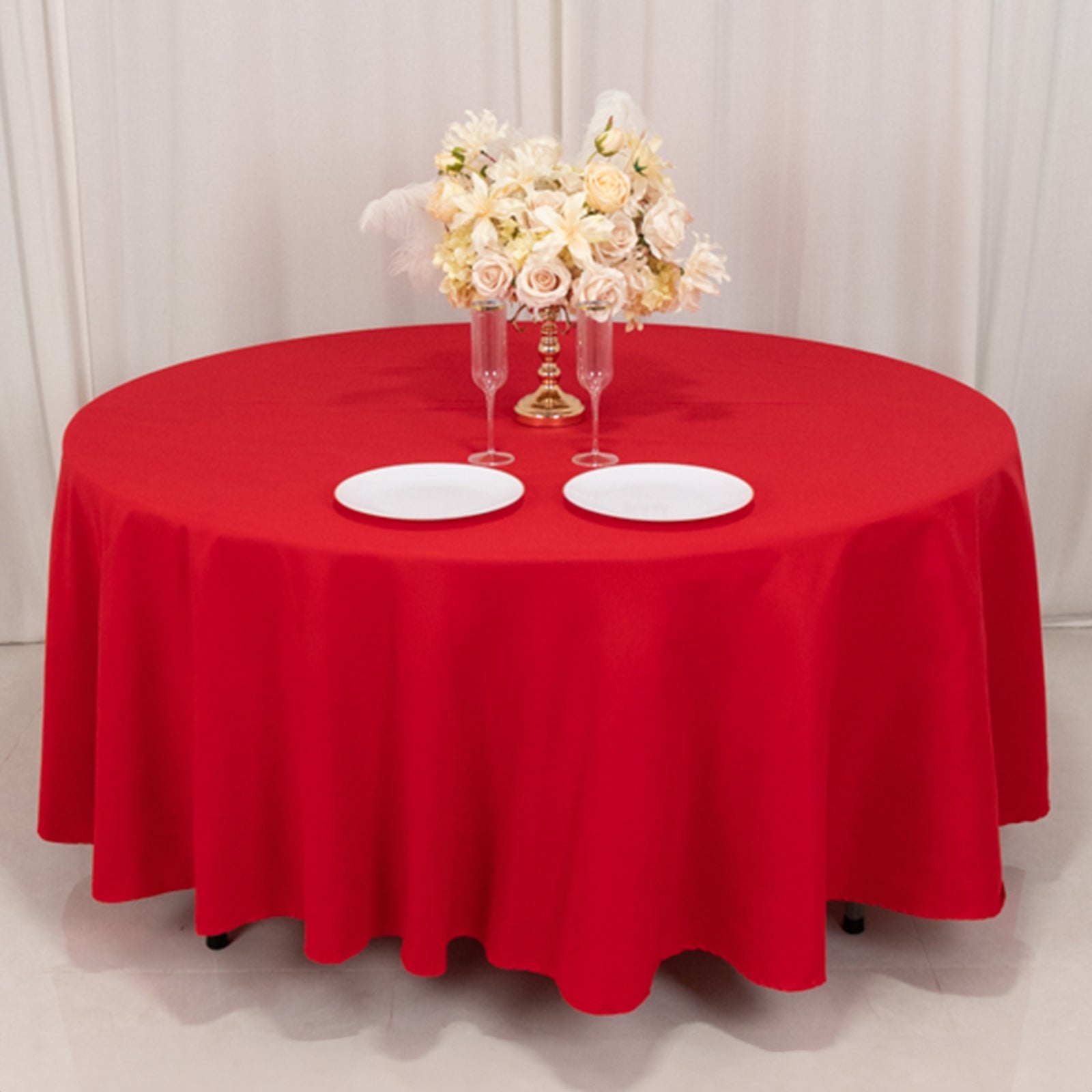 Red 108-Inch Wrinkle-Resistant Cotton Blend Round Tablecloth