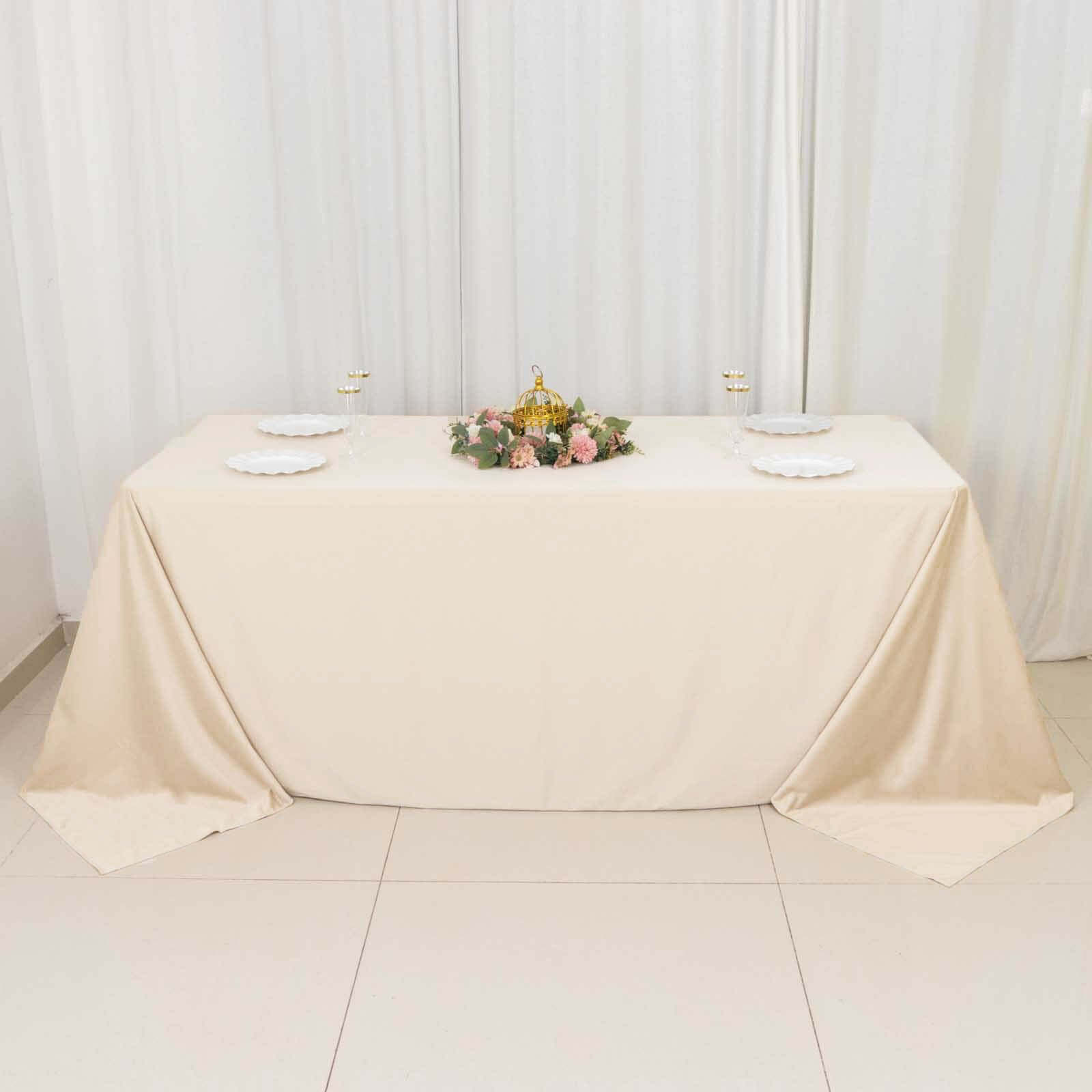 Exclusive Beige Scuba Polyester Wrinkle-Free & Stain-Resistant 90x132 Tablecloth