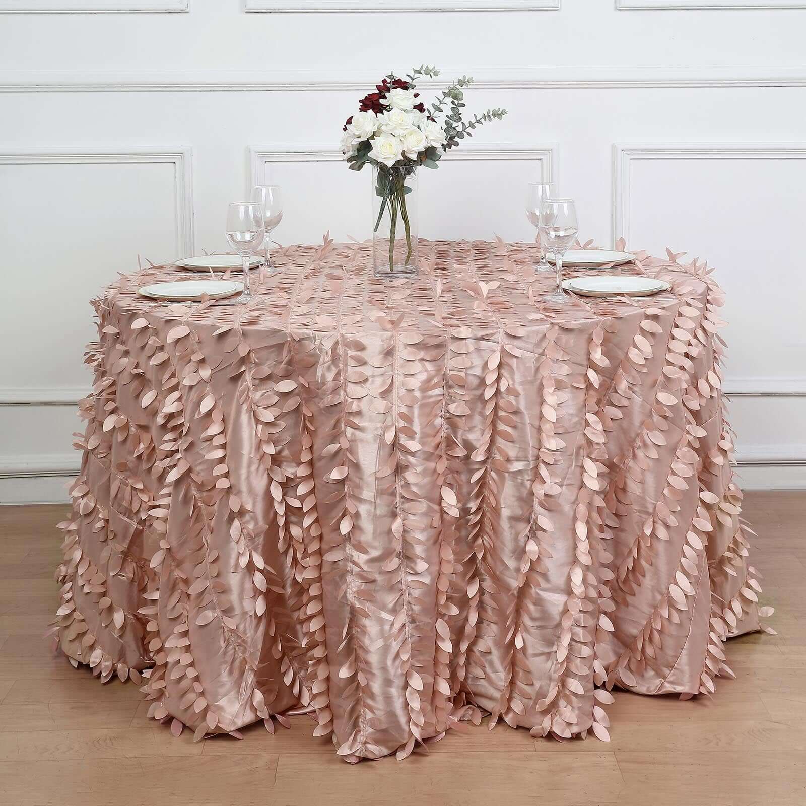 Dusty Rose Taffeta 120-Inch Round Tablecloth with 3D Leaf Petal Design