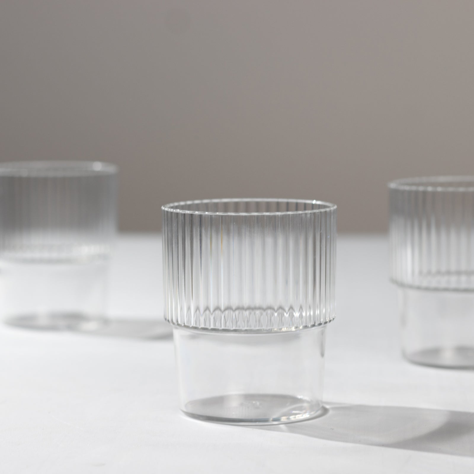 Hot Deal! 12-Pack Reusable 7oz Clear Plastic Stackable Drinking Tumblers with Ribbed Pattern