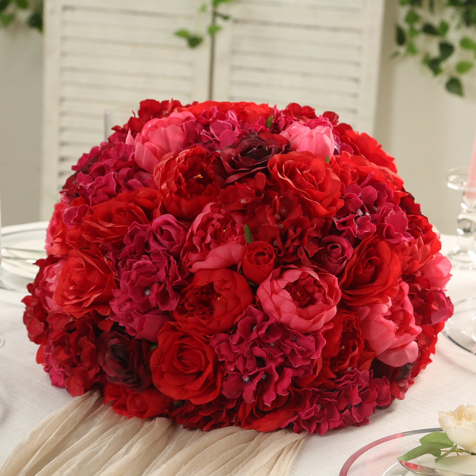 Hot Sale! Large Red Artificial Silk Rose Flower Ball Bouquet for Wedding Centerpieces and Table Decor - 20