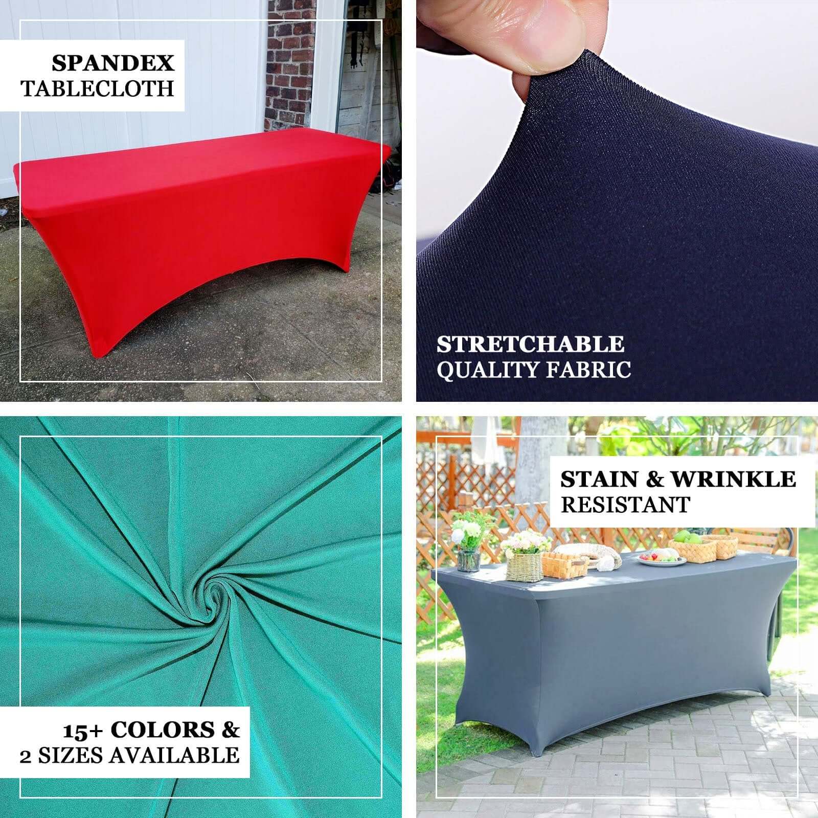 Durable 6ft Stretch Spandex Rectangle Tablecloth in Hunter Emerald Green