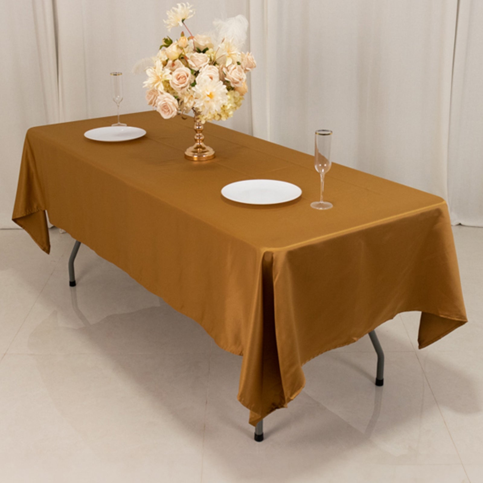 Hot Sale! Gold Lamour Satin Rectangle Tablecloth (60x102) for Weddings and Banquets - Durable and Silky Soft