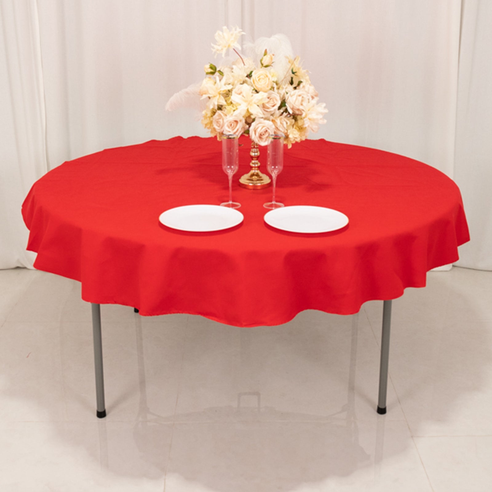 Hot Deal! 70-Inch Red Wrinkle-Resistant Cotton Blend Round Tablecloth for Events