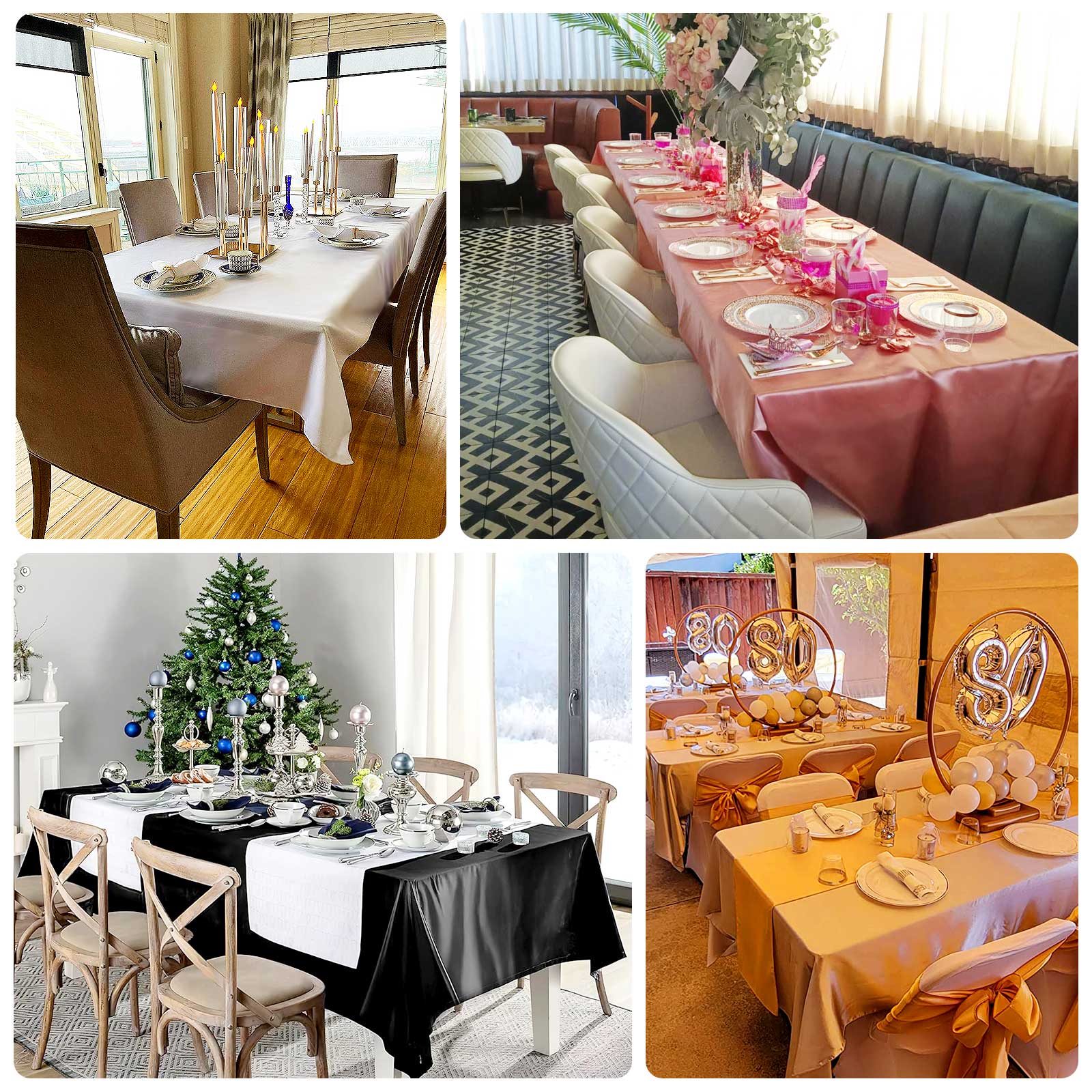 Beige Lamour Satin Rectangle Tablecloth - Durable & Silky Soft, Ideal for Events