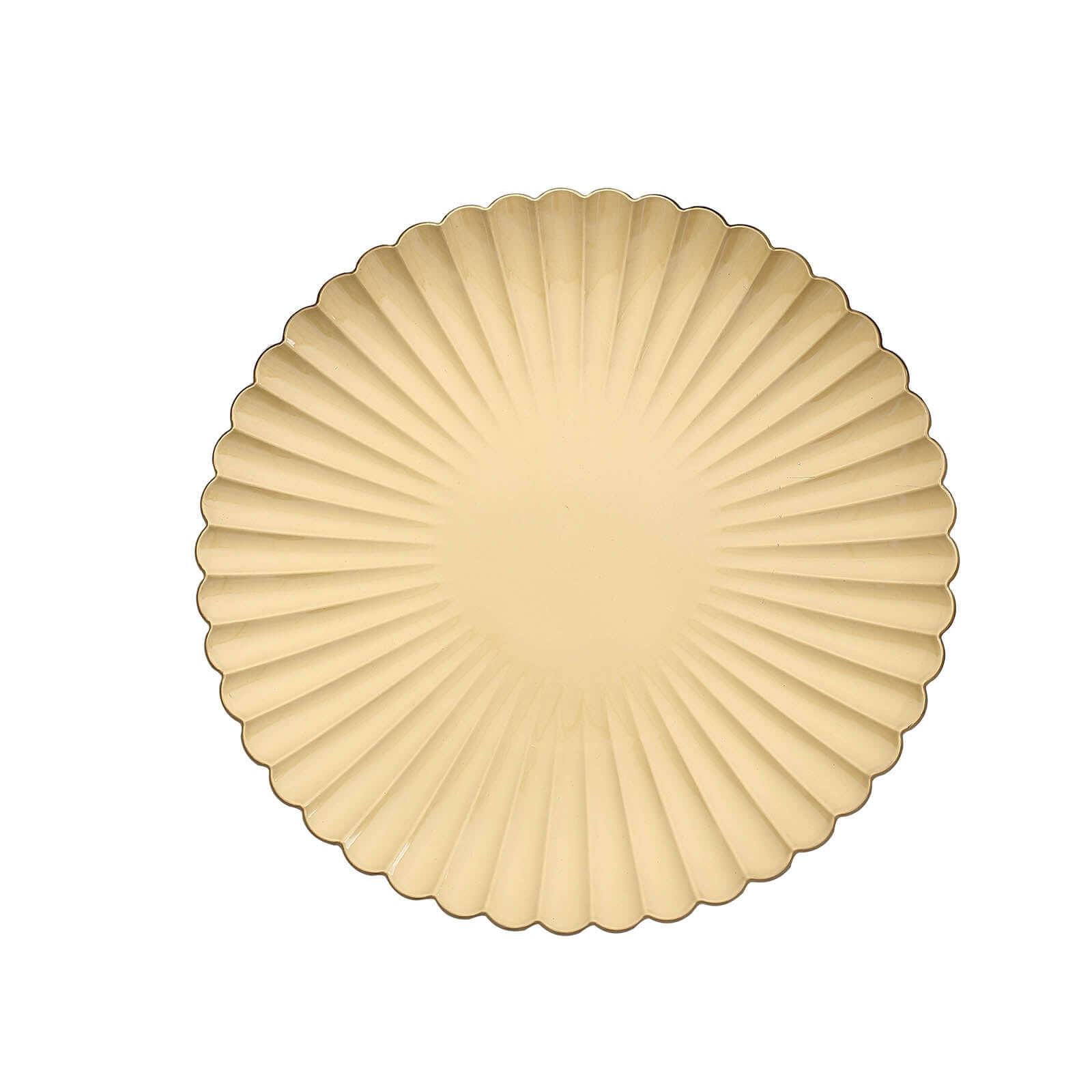 6-Pack Gold Plastic Round Charger Plates, 13 inches, Coastal Style with Scalloped Shell Pattern, Disposable Tableware