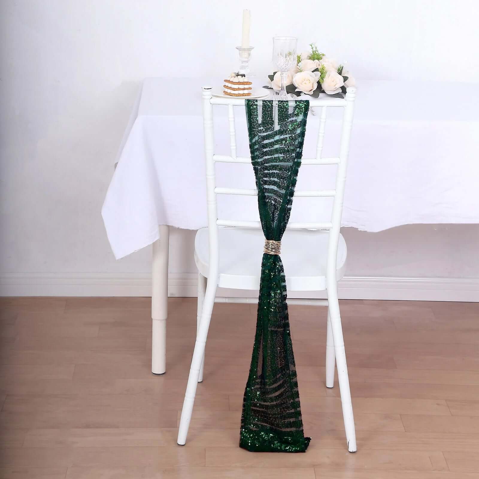 5-Pack Hunter Emerald Green Glitz Sequin Chair Sashes with Diamond Design - Exclusive Offer