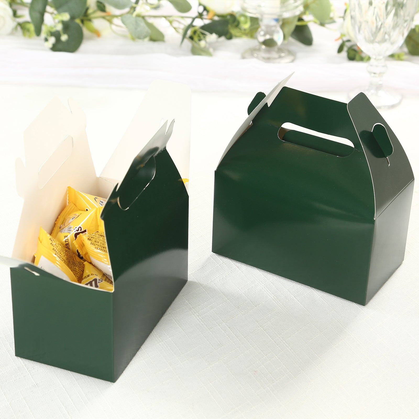 25-Pack Hunter Emerald Green Tote Gable Candy Gift Boxes - Ideal for Party Favors