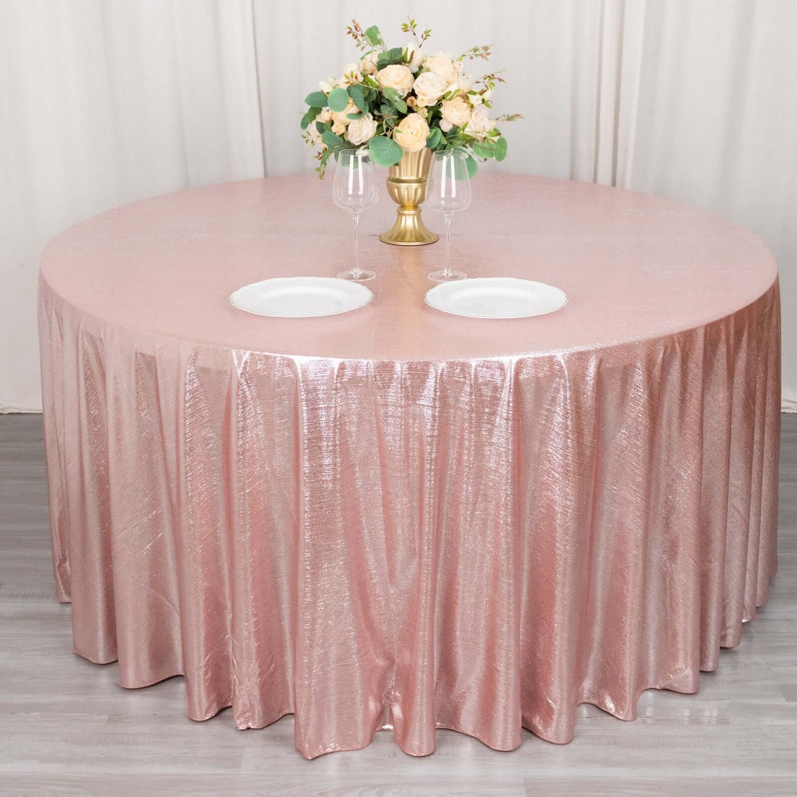 Sparkling Rose Gold Sequin Dots 120" Polyester Round Tablecloth - Wrinkle-Free & Reusable
