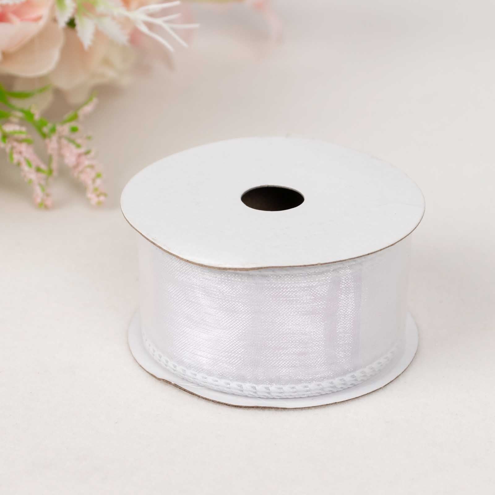 1.5-Inch Wide White Sheer Organza Wired Edge Ribbon, 10 Yards per Spool