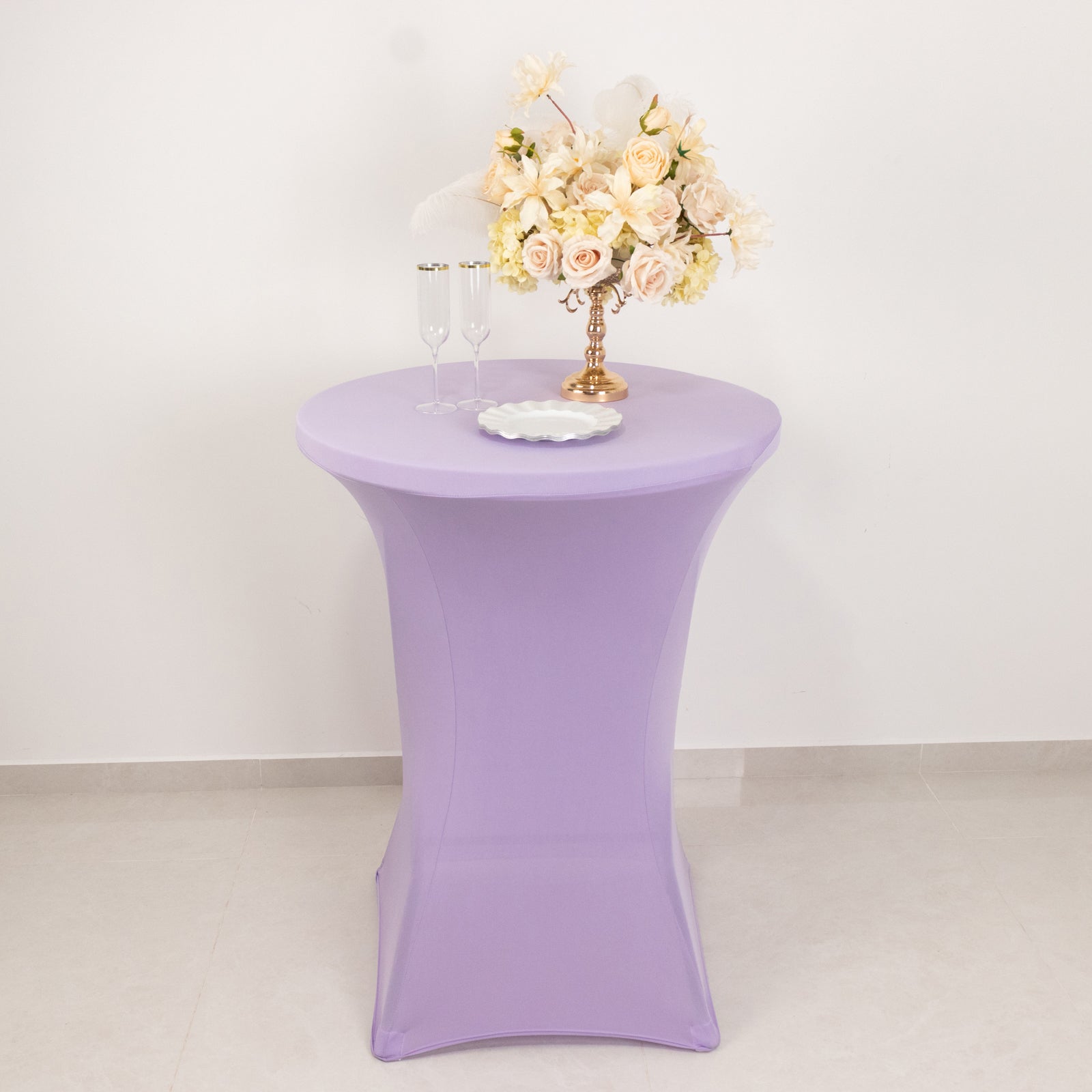 Lavender Lilac Spandex Stretch Fitted Cocktail Table Cover for 24 - 32 Dia Tables