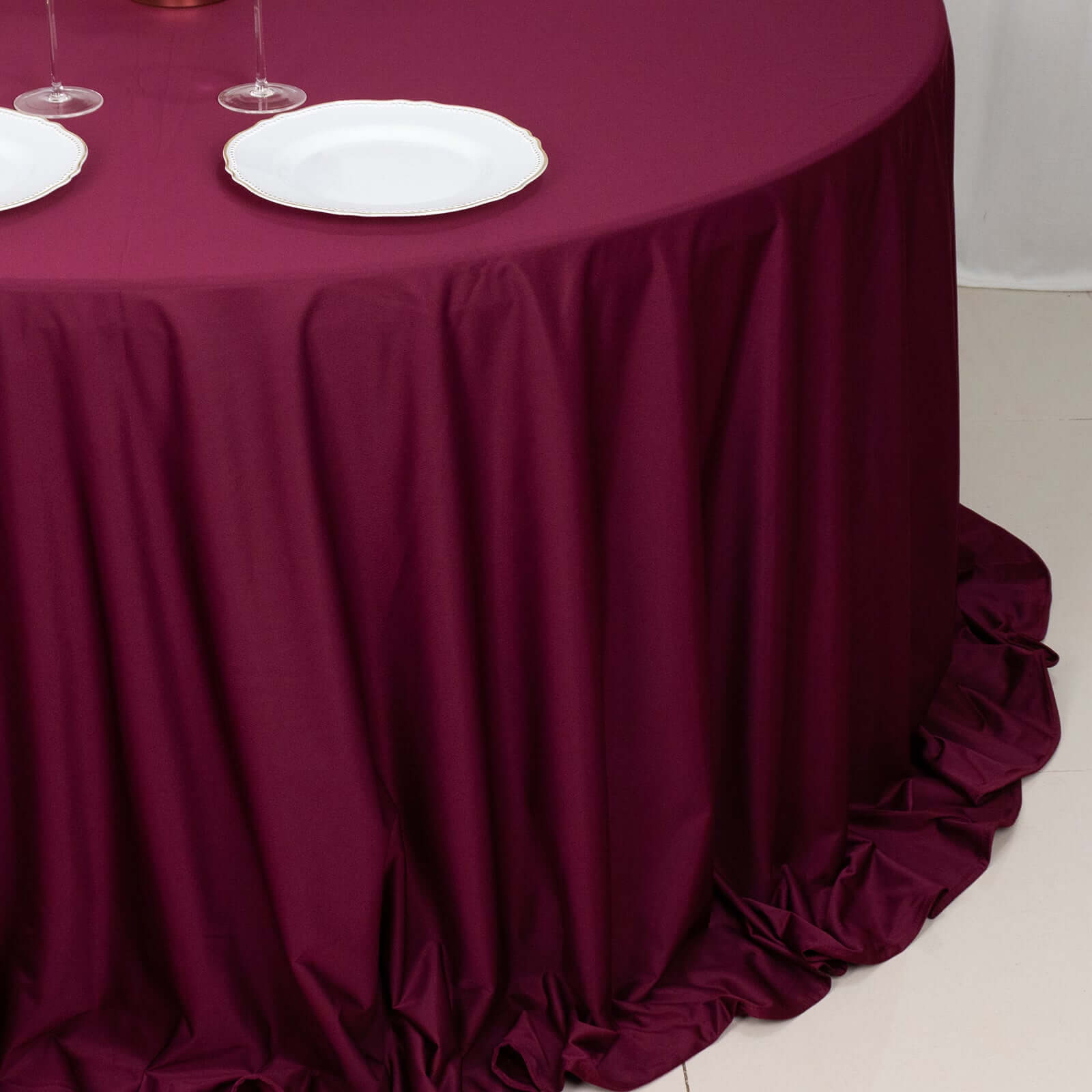 Hot Sale! Premium Burgundy 132' Round Scuba Tablecloth - Wrinkle & Stain Resistant
