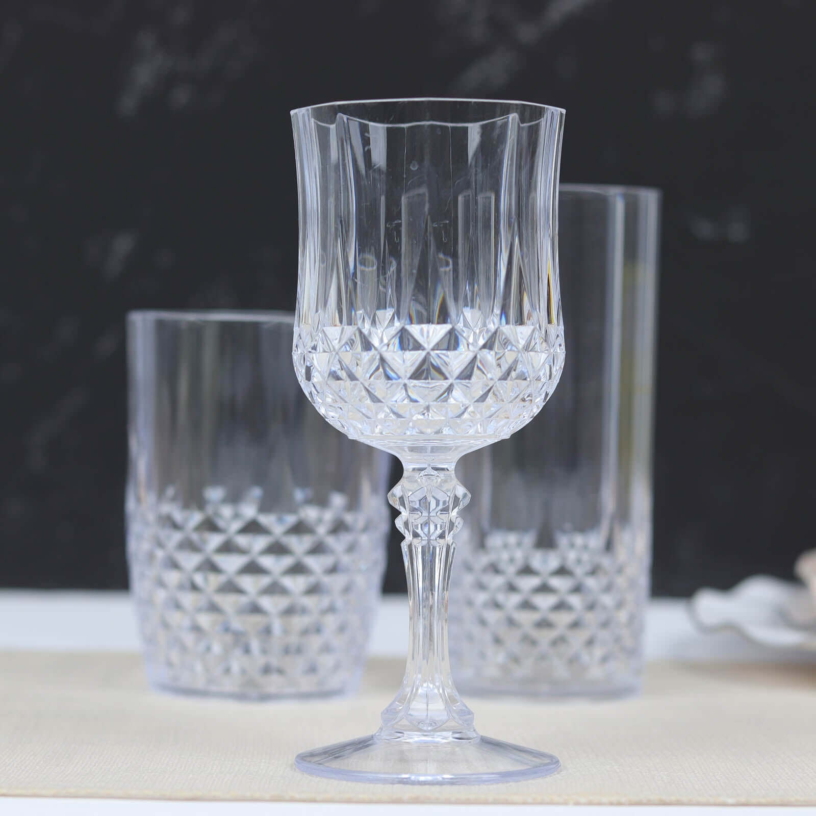 Amazing 6-Pack 8oz Shatterproof Clear Plastic Cocktail Goblets with Crystal Cut Design