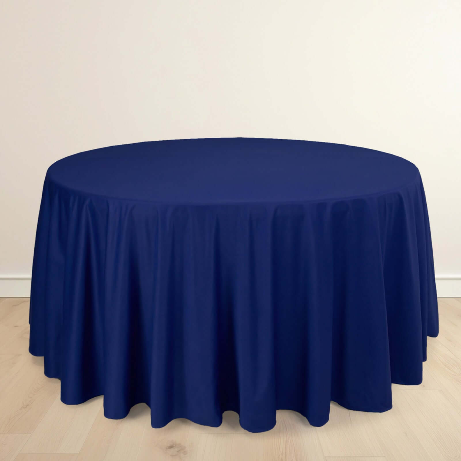 Hot Deal! Premium Navy Blue 120' Round Scuba Polyester Wrinkle-Free & Stain-Resistant Tablecloth