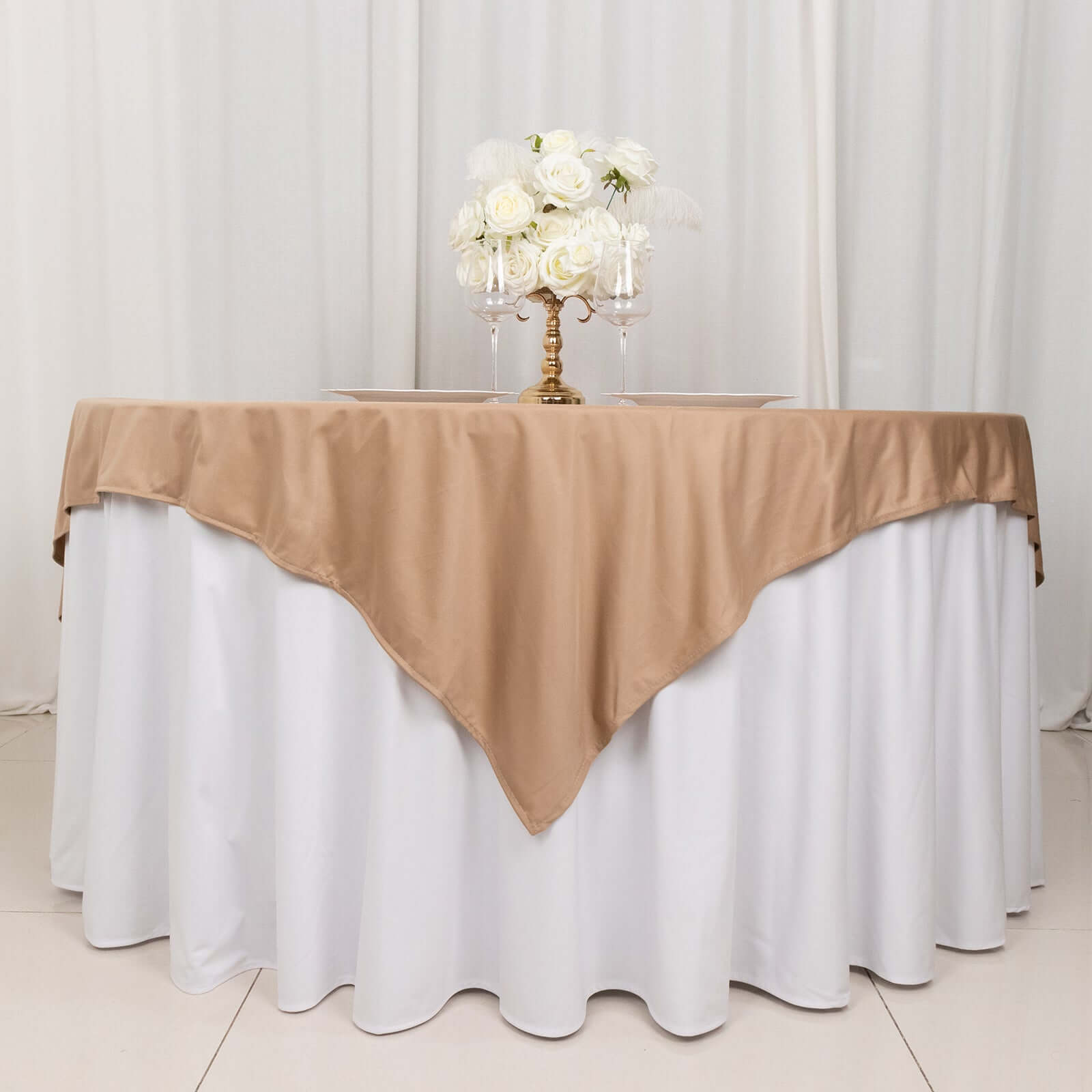 Premium Wrinkle-Free & Stain-Resistant Nude 70x70 Scuba Table Overlay