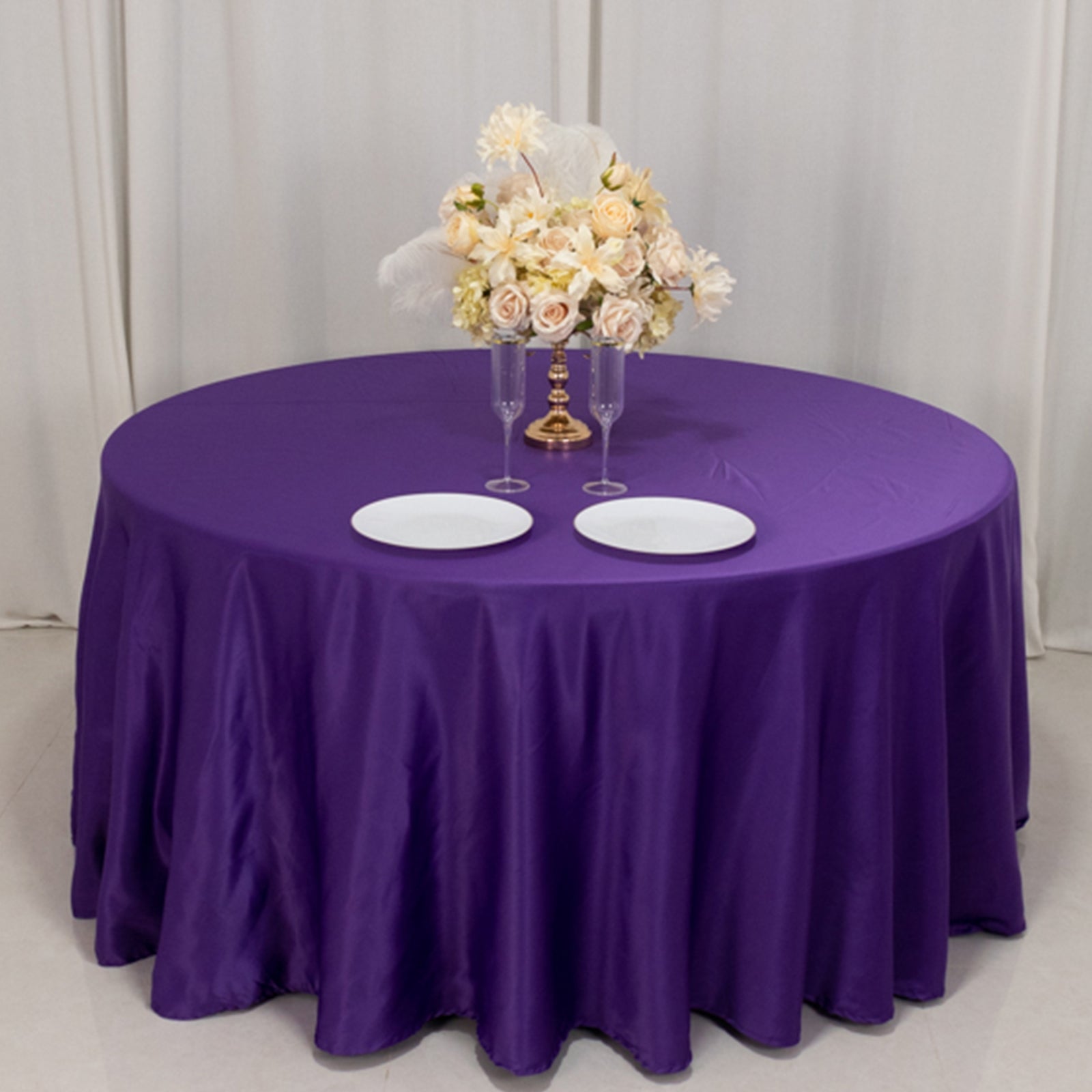 Hot Deal! Purple Lamour Satin 120" Round Seamless Tablecloth with Soft Sheen