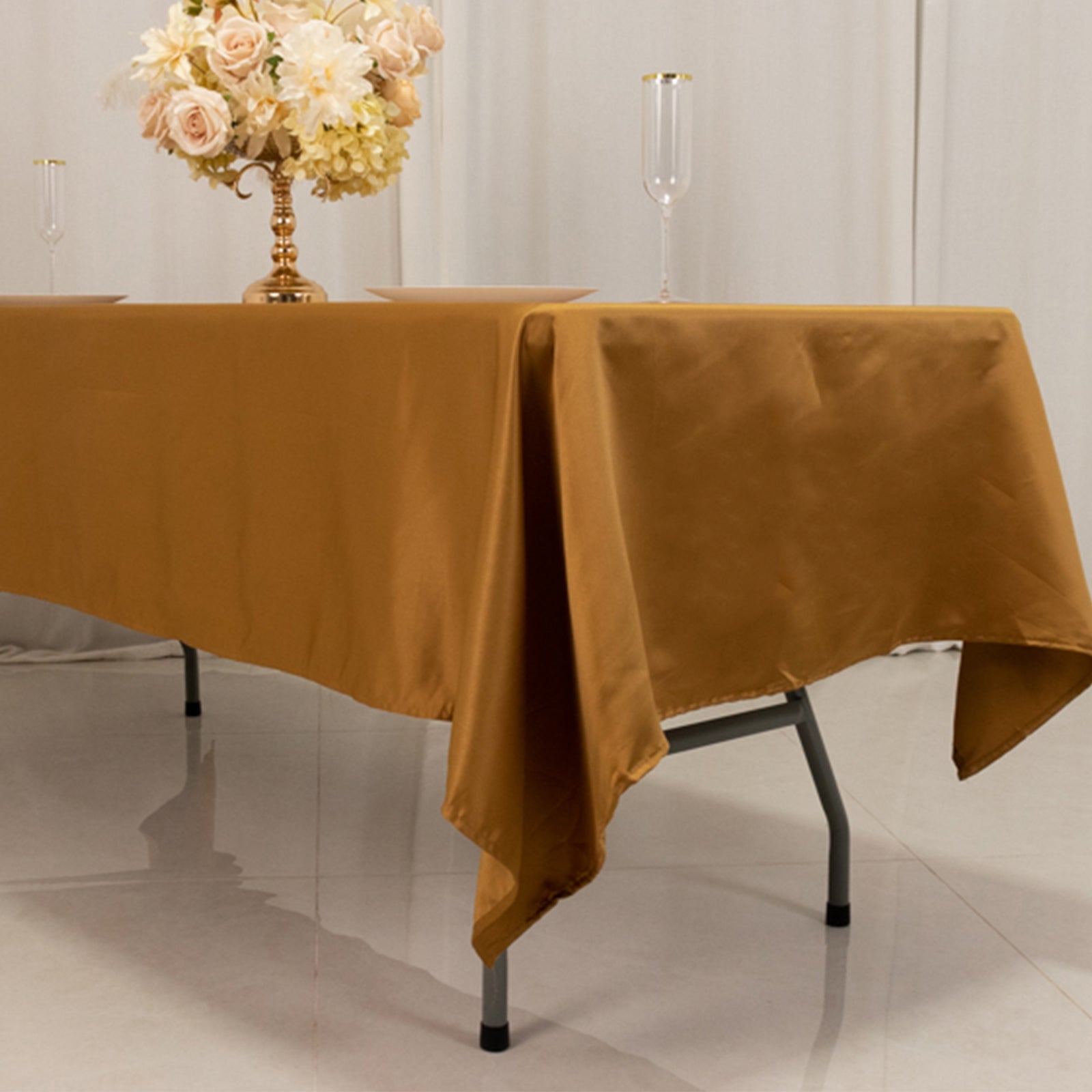 Hot Sale! Gold Lamour Satin Rectangle Tablecloth (60x102) for Weddings and Banquets - Durable and Silky Soft