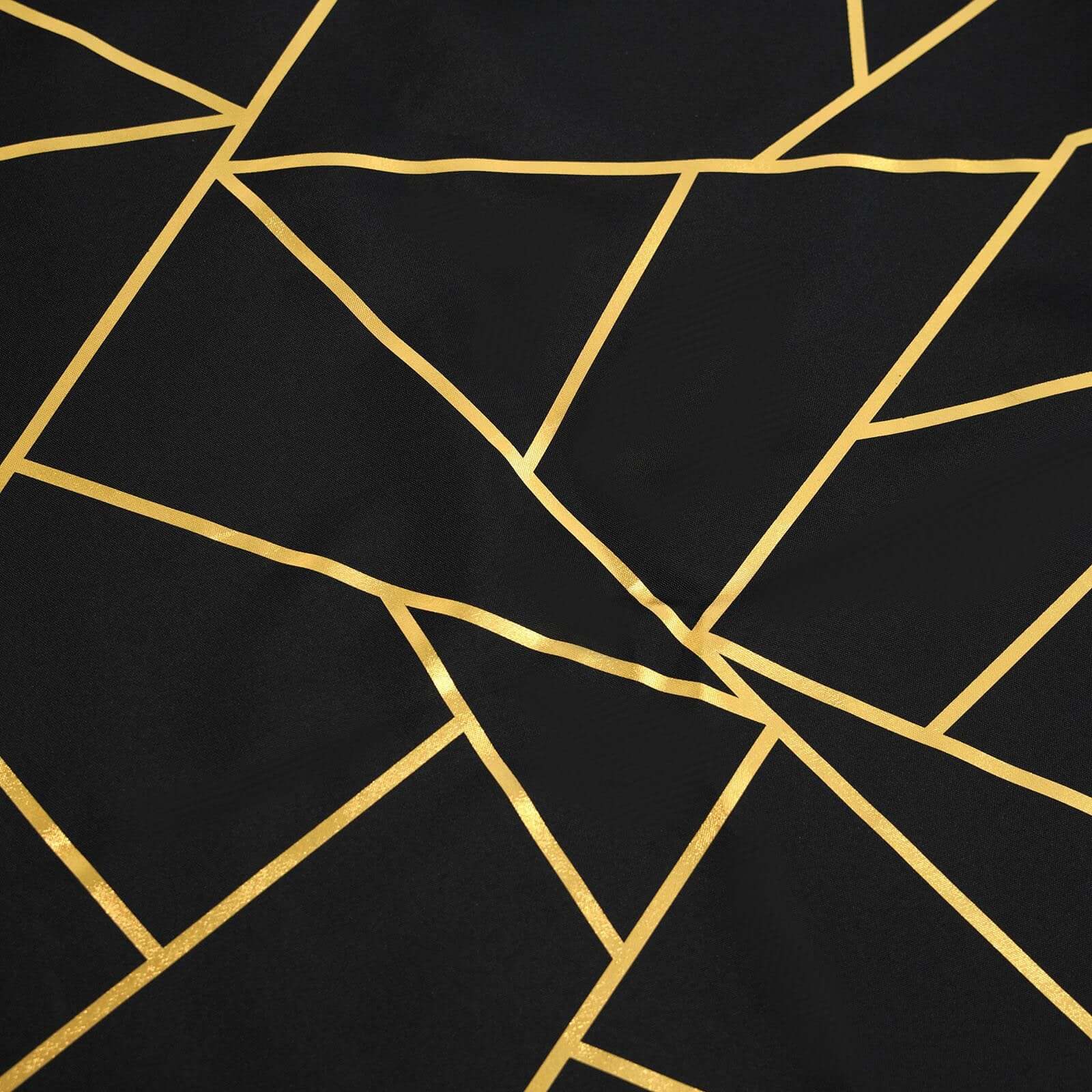 9ft Black Polyester Table Runner with Stunning Gold Foil Geometric Accent