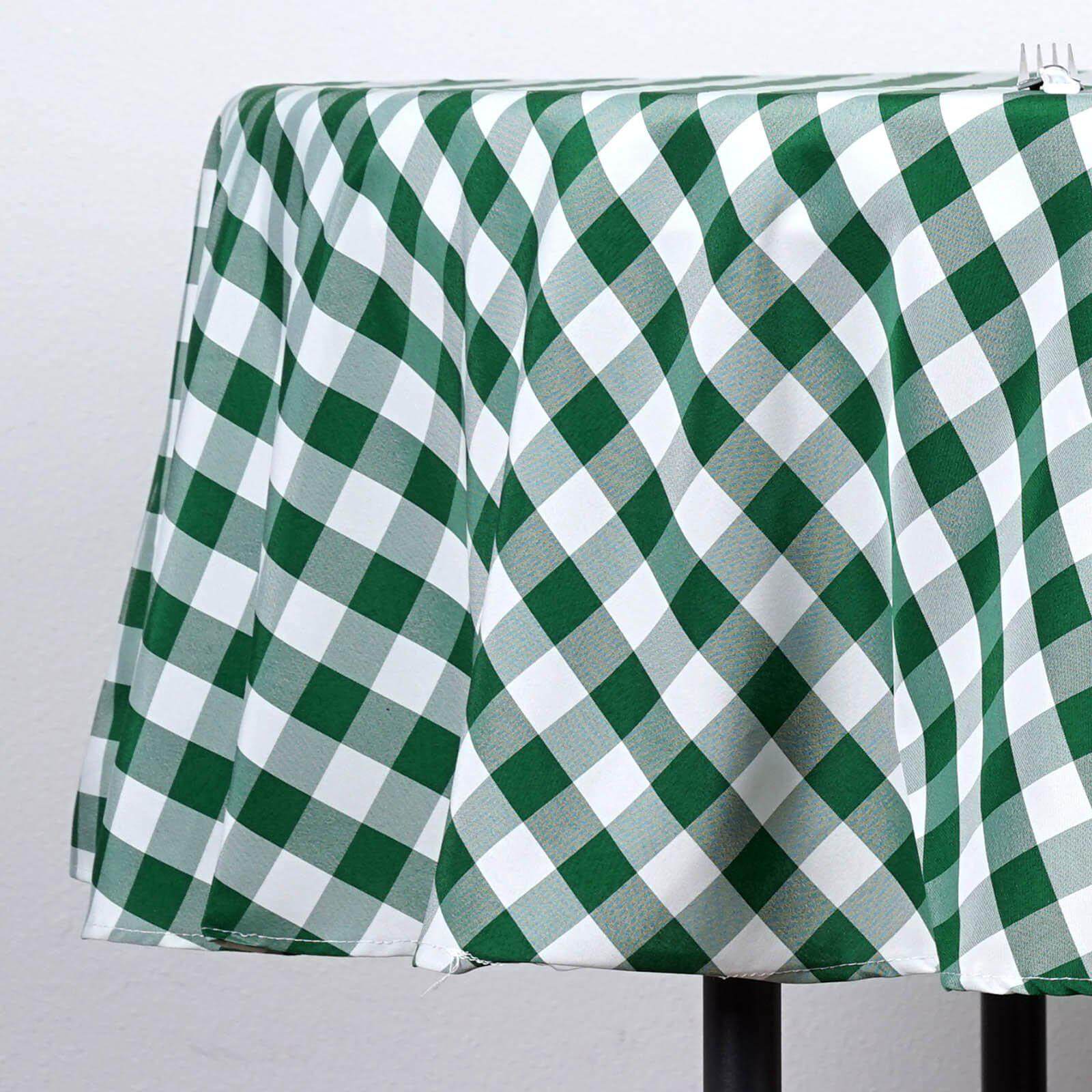 70-Inch Round Polyester Tablecloth in White and Green Checkered Buffalo Plaid