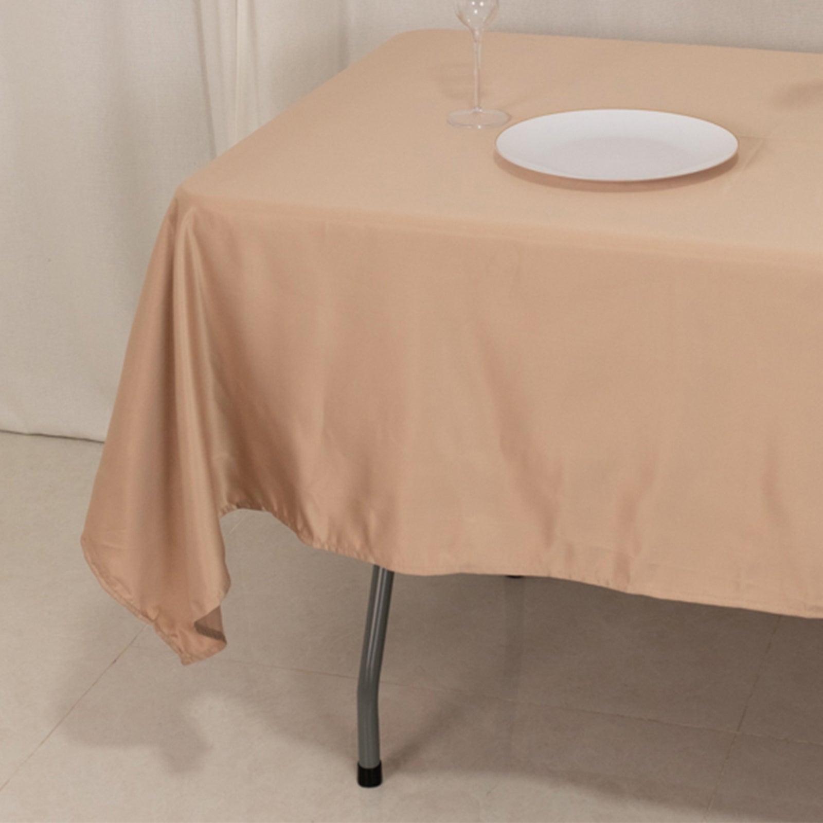 Luxurious Nude Lamour Satin Rectangle Tablecloth - 60x102, Durable & Silky Soft