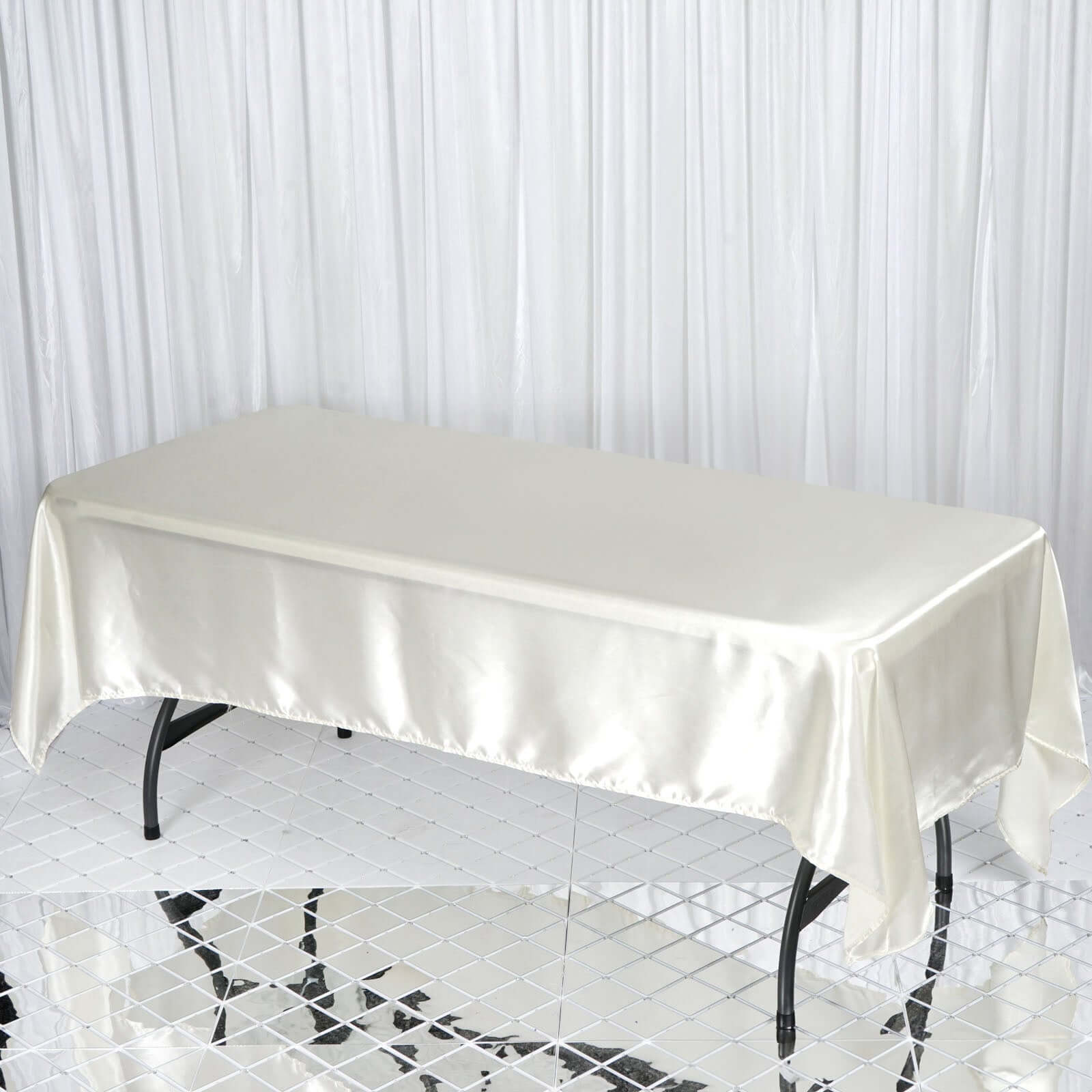 Ivory Satin 60x102 Rectangular Tablecloth - Smooth, Lustrous Table Cover