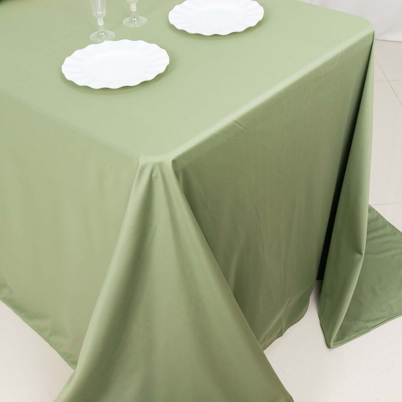 Premium Wrinkle-Free & Stain-Resistant Dusty Sage Green Scuba Tablecloth (90x132)