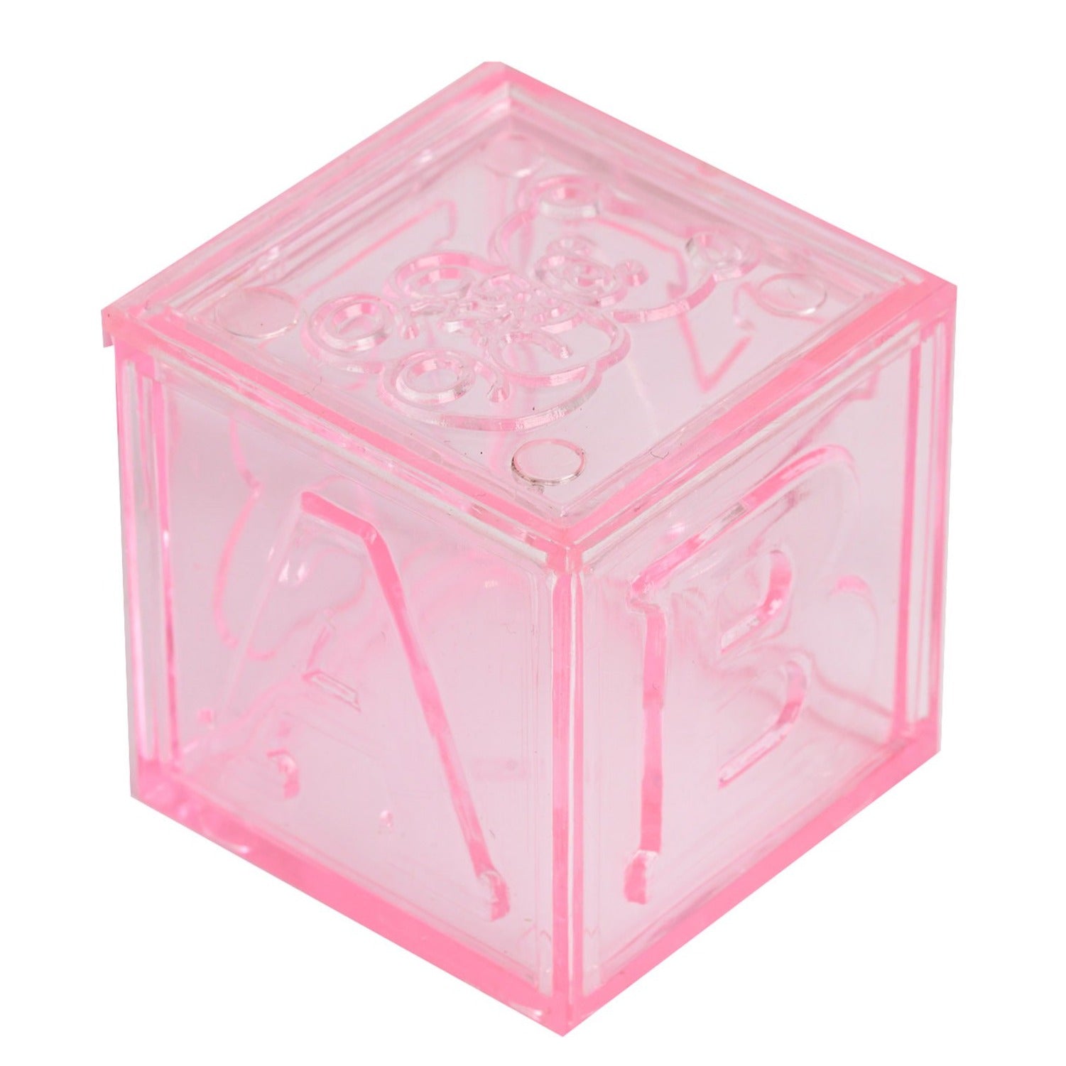 Hot Sale! 12-Pack Pink Plastic Fillable Baby Shower Candy Gift Boxes in Transparent Baby Blocks Shape